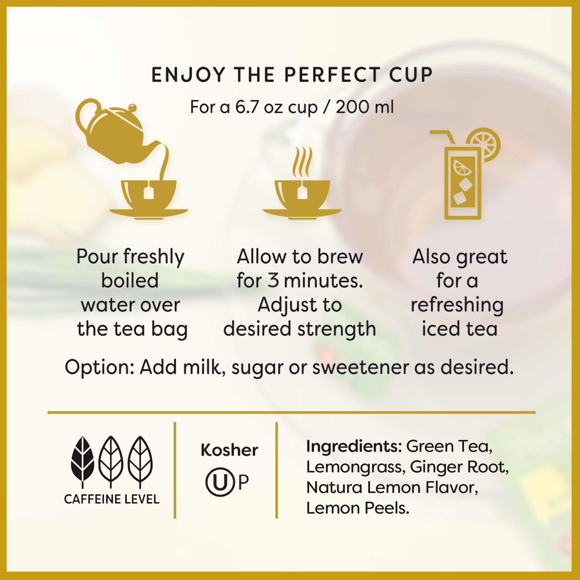 Wissotzky Wissotzky Ginger & Lemongrass Green Tea, 20 Tea Bags | Antioxidant Rich | Invigorating Blend | Lemon Ginger Green Tea Bags