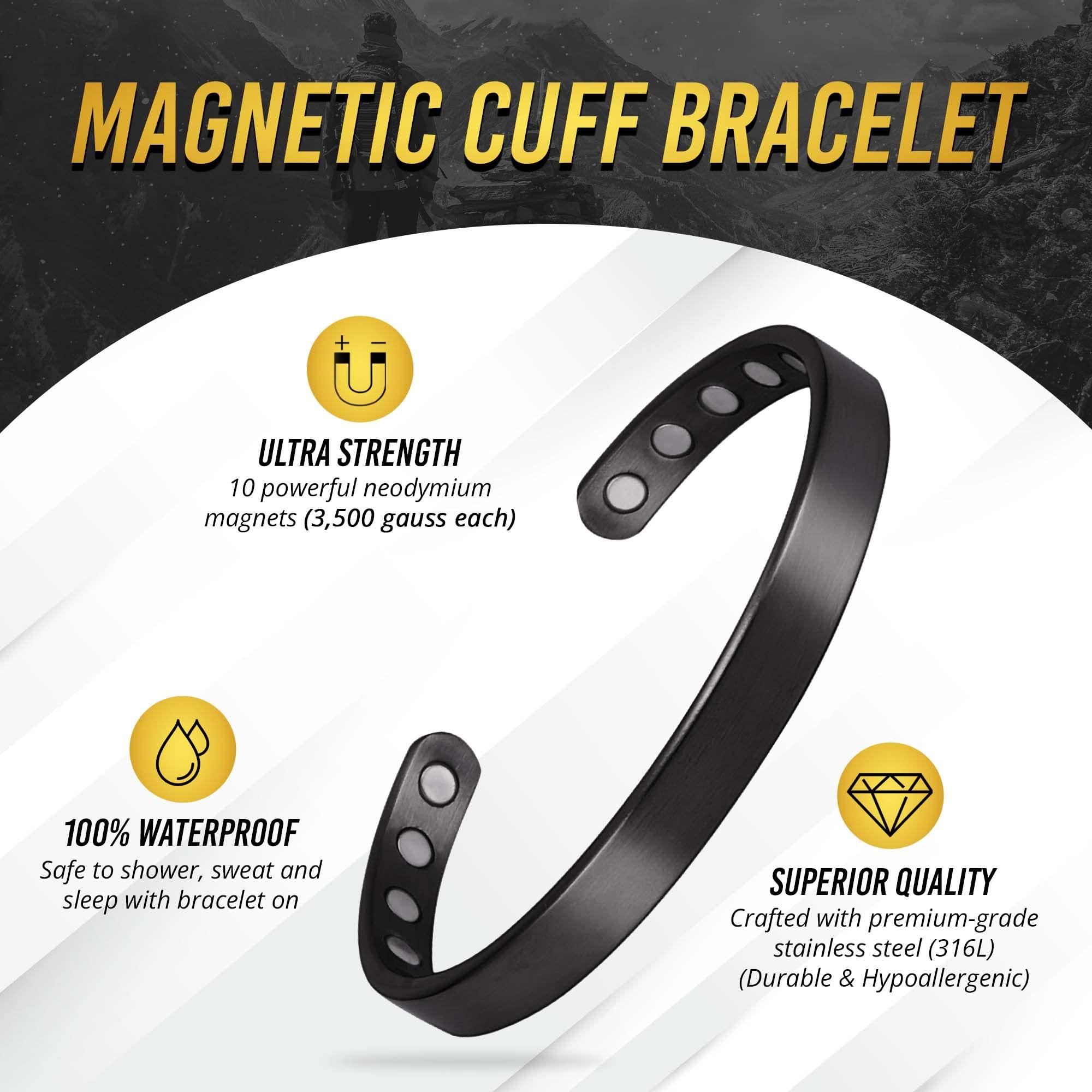 MagnetRX MagnetRX® Magnetic Bracelets for Men - Elegant Bangle, Golf/Tennis Elbow, and Balance - Men’s Cuff Magnetic Bracelet (Black | Large)