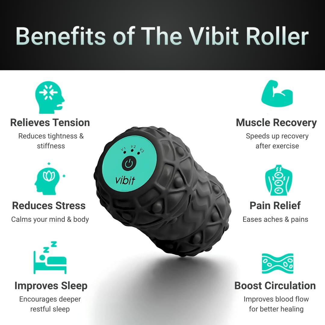 Vibit Vibit - Vibrating Massager for Plantar Fasciitis, Pain Relief and Sciatica, Foot and Body Portable Massage Roller, Deep Tissue Pain Relief from Feet to Neck, Electric, 3 Vibration Levels (Black)