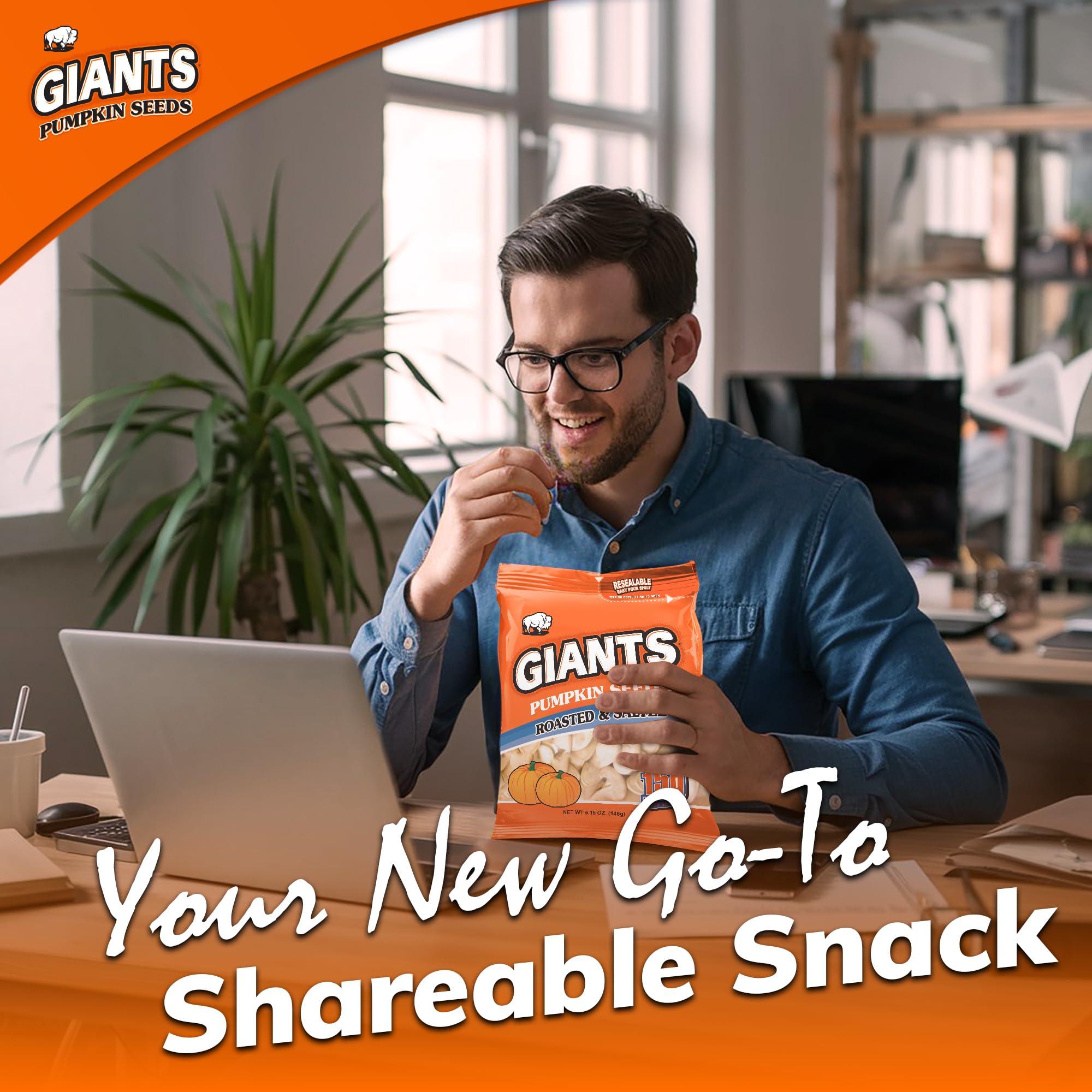 GIANTS SUNFLOWER SEEDS GIANTS Pumpkin Seeds - Pumpkin Seeds in Shell, Pumpkin Seeds to Eat, Roasted and Salted, Whole Pumpkin Seeds with Shell, High Protein Snack with 15g Protein Per Serving - 5.15 oz (Pack of 2)