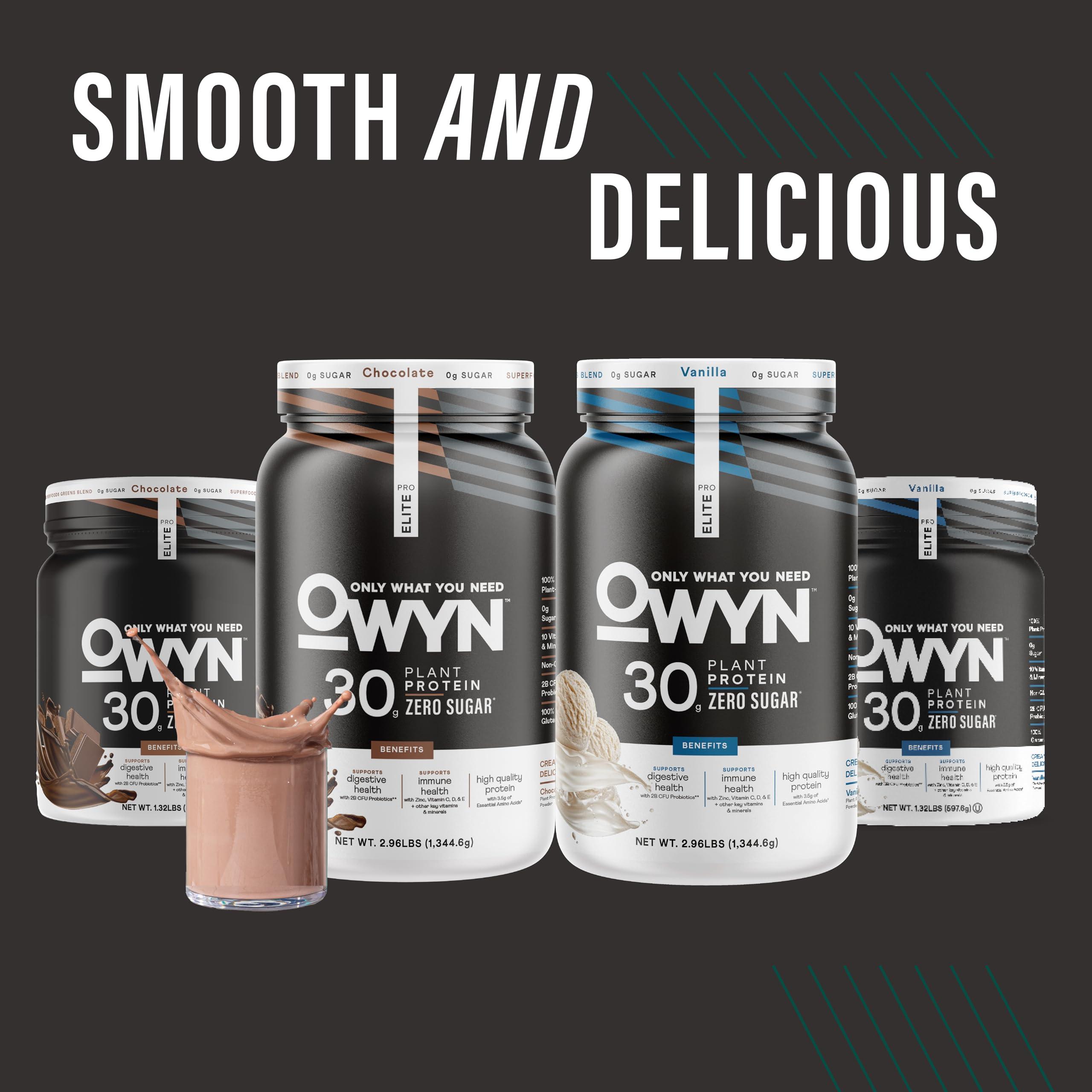 OWYN Only What You Need OWYN Only What You Need Pro Elite High Protein Powder, 30g Vegan Protein for Workout Recovery, Delicious Smooth Taste, Zero Sugar, Low Net Carbs, Chocolate, 12 Servings (1.32 LB)