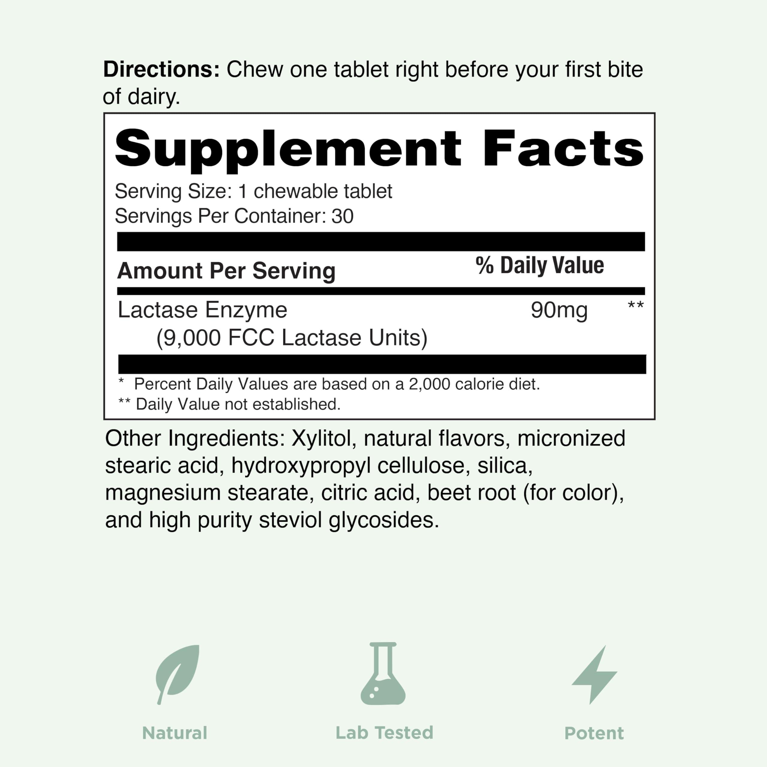 Yuve Fast Acting Dairy Relief Chewables - Natural Lactase Enzyme 9000 FCC - Say Goodbye to Dairy Discomfort - Dairy Pills for Lactose Intolerance Pills Chewable - Delicious Strawberry Cream Flavor - 30ct