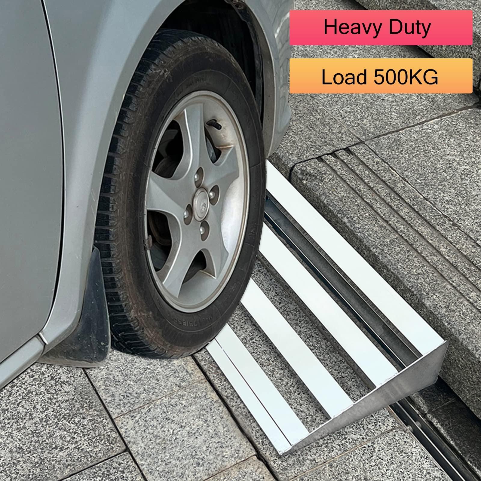 ZAQYCM Driveway Curb Ramps with Drainage, Stainless Steel Slatted Ramps for Door Threshold/ Sidewalks/ Garage/ Wheelchair, Shed Ramps for Lawn Mower, Motorcycle Ramp ( Color : LxWxH , Size : 19.6x12x4 in(50x