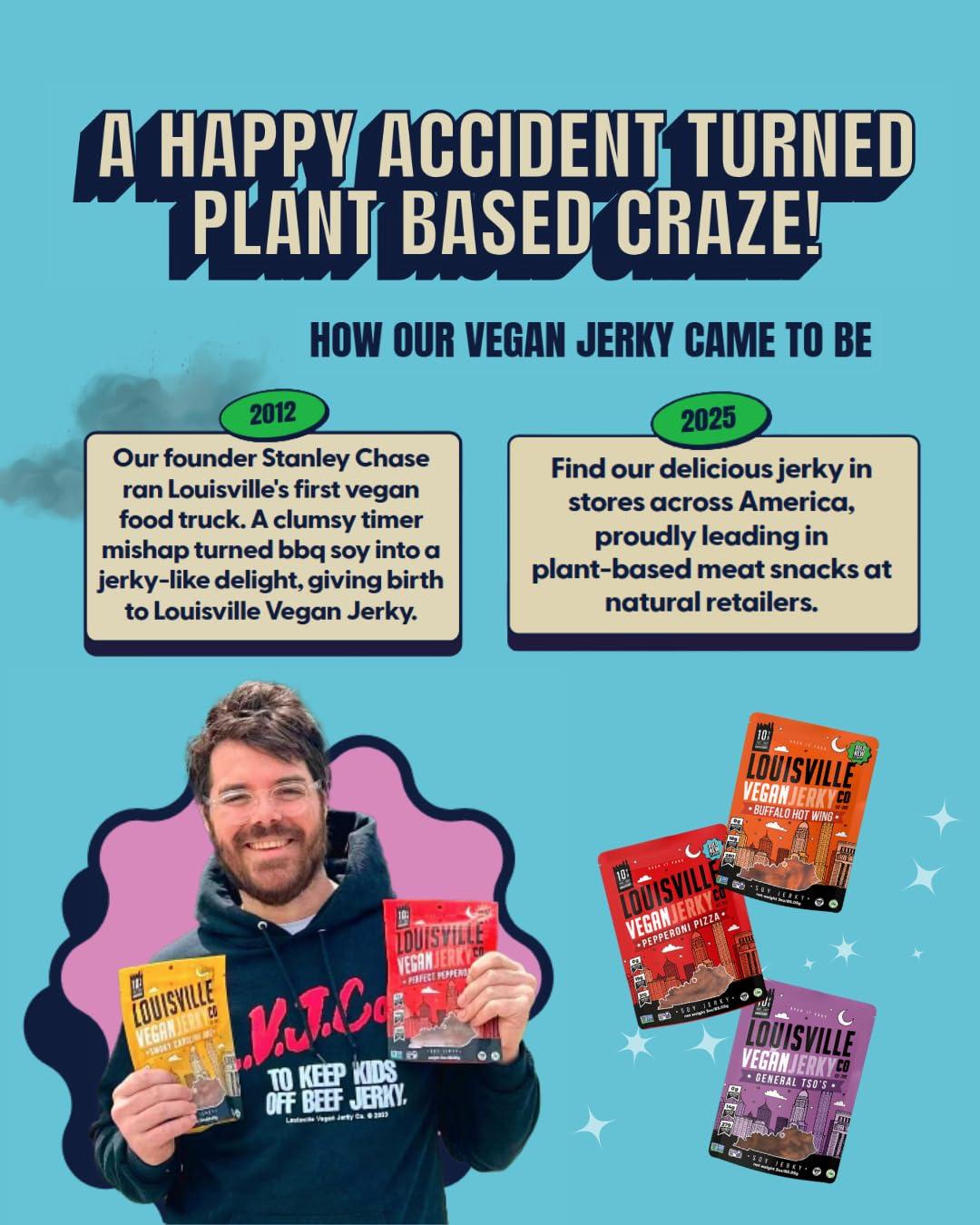 Louisville Vegan Jerky Louisville Vegan Jerky - General Tsos Vegan and Vegetarian Meat - Lip-Smacking Vegan-Friendly & Vegetarian Jerky - Non-GMO, Gluten-Free Low Fat High Protein Vegan Snacks