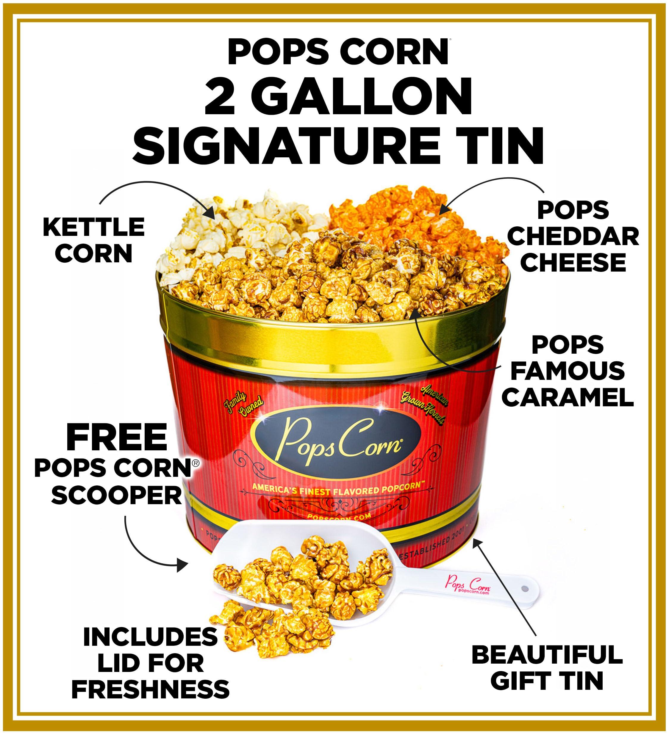 Pops Corn Gourmet Popcorn Gift Tin-Large 2 Gallon. Caramel, Cheese & Kettle Corn. Christmas Unique Gourmet Popcorn Thank you Gift for Women or Man Gift Basket for Coworkers, Secretary, Nurse or Employee Appreciation Gift Box