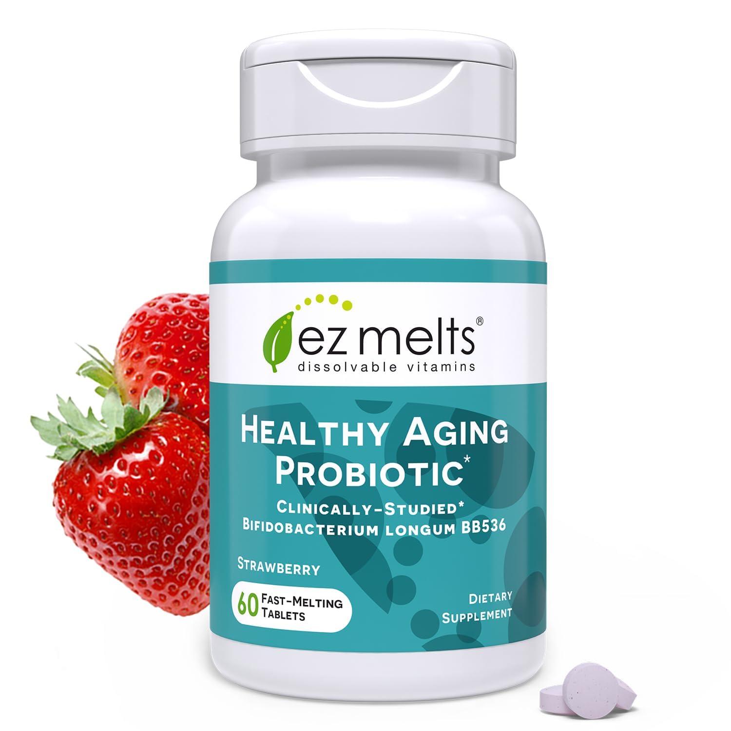 EZ Melts EZ Melts Dissolvable Healthy Aging Probiotic, Bifidobacterium Longum BB536 (2 Billion CFU), Sugar-Free, Probiotics for Women and Men 50+, 2-Month Supply