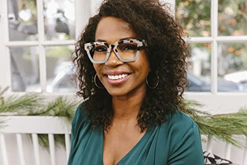 Peepers by PeeperSpecs Peepers by PeeperSpecs Oprah\'s Favorite Women\'s Take a Bow Square Blue Light Blocking Reading Glasses - Chai Tortoise/Green +0.00