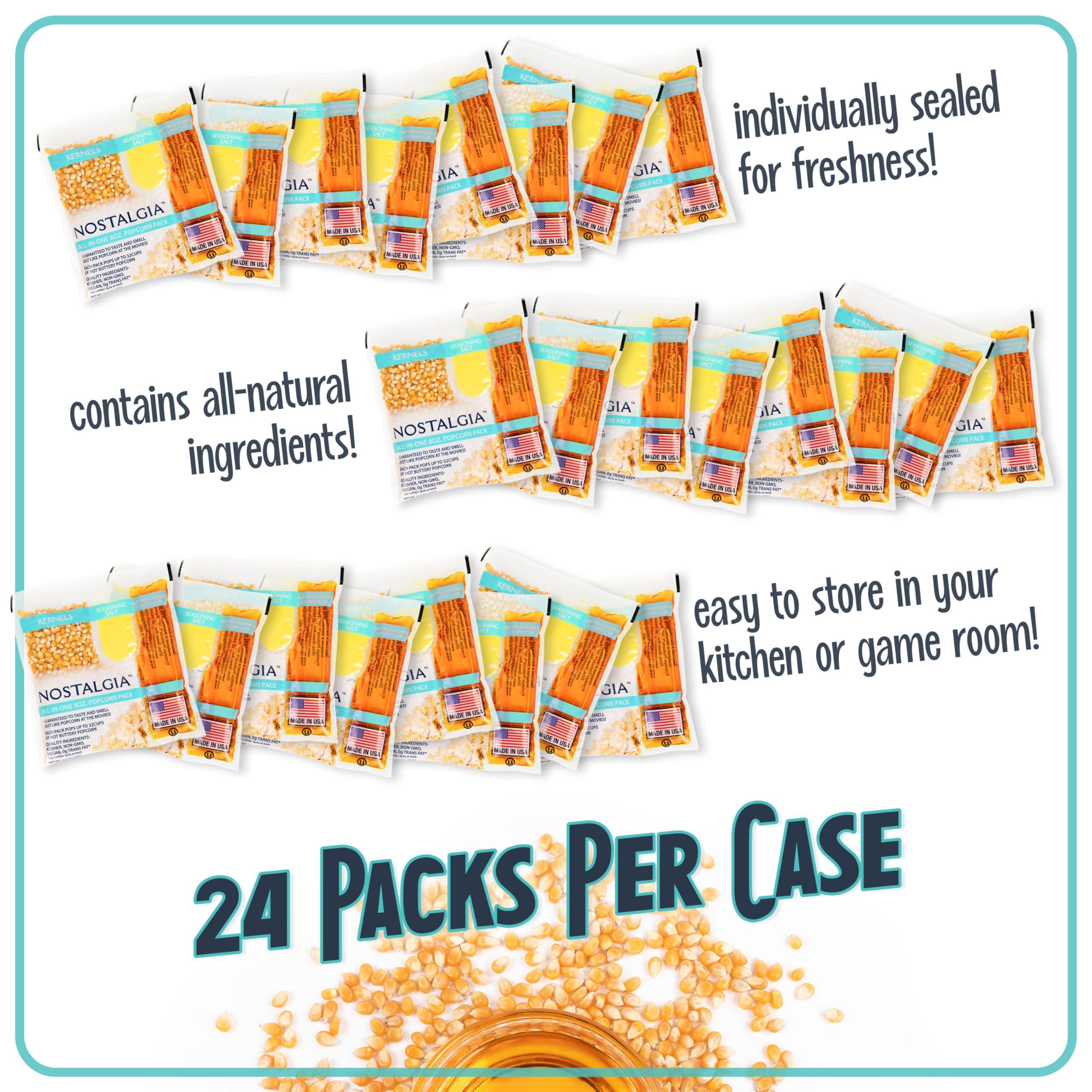 Nostalgia Nostalgia Movie Theater Style Popcorn Packets for Popcorn Machine, All-in-One Popcorn Kernels, Coconut Oil, Seasoning Salt, 8oz Packs, 24 count