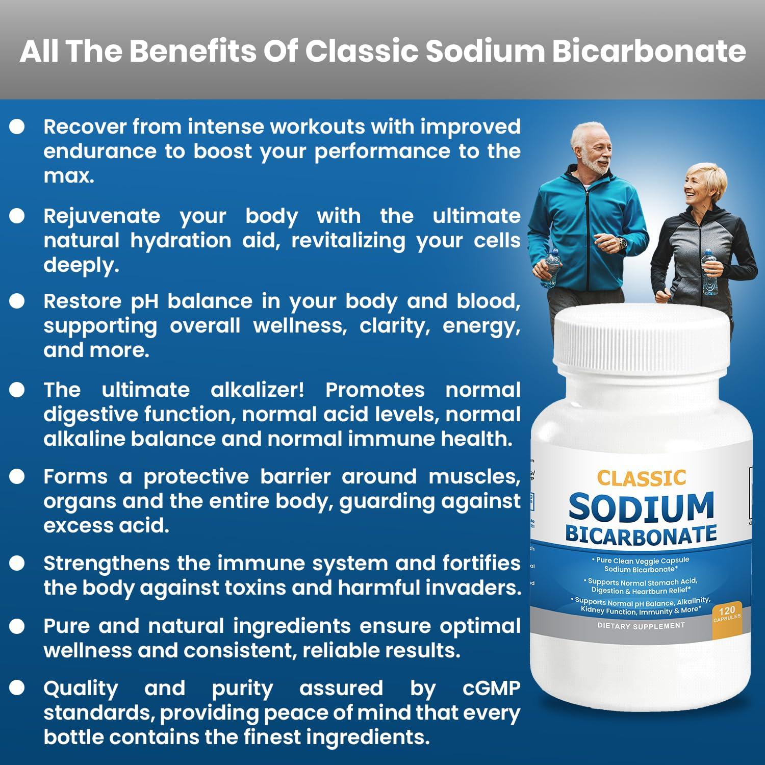 Kidney Restore Classic Sodium Bicarbonate 650mg Natural Organic Use Sodium Bicarbonate Powder Pills Sodium Bicarbonate Tablets (caps) Stomach Acid Alkalinity 120caps