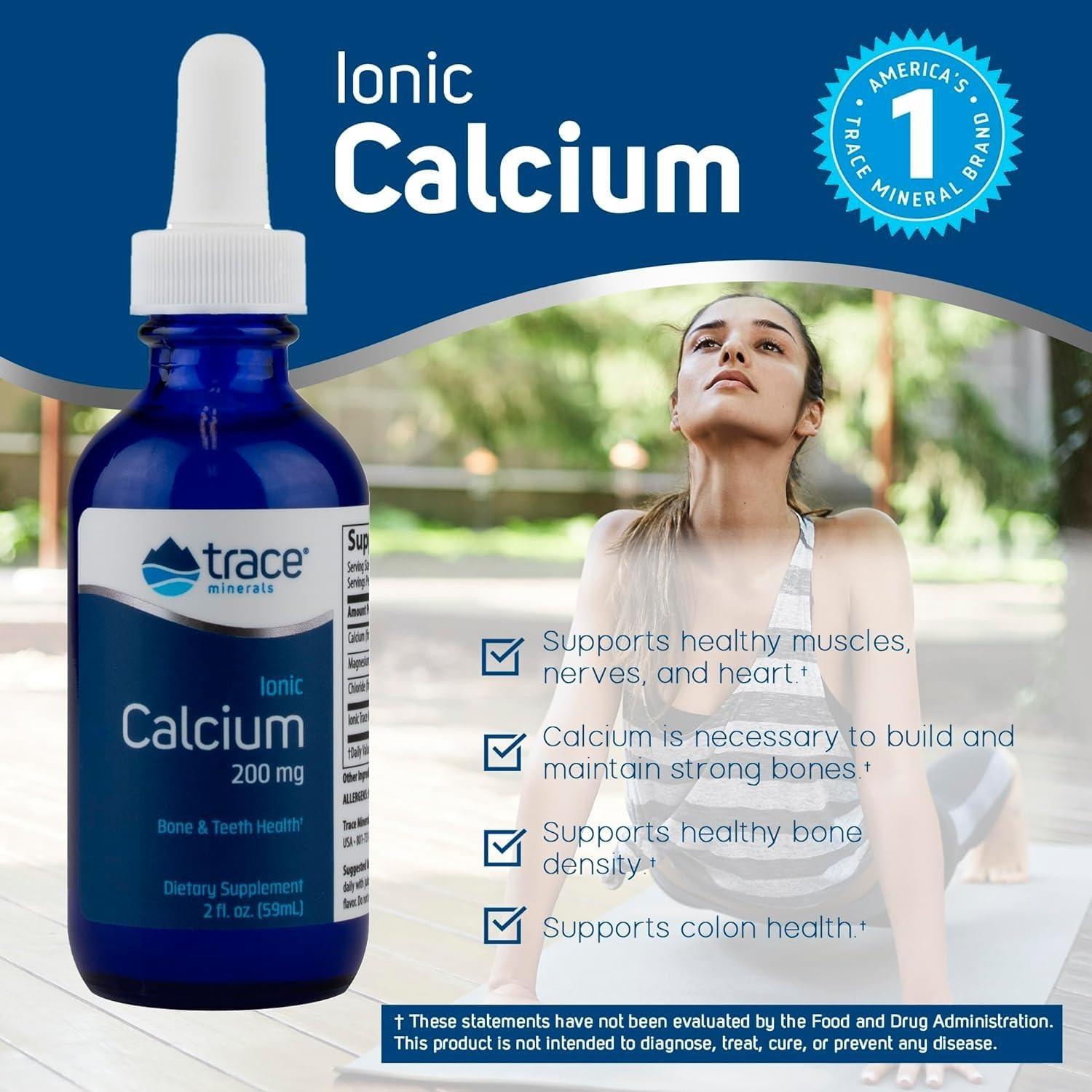 Trace Minerals Research Trace Minerals Ionic Calcium - Supplement to Support Bone Health & Strength - Calcium Supplement to Aid Dental & Nerve Health - Support Mineral Absorption & Bone Density - 2 fl oz (About 48 Servings)