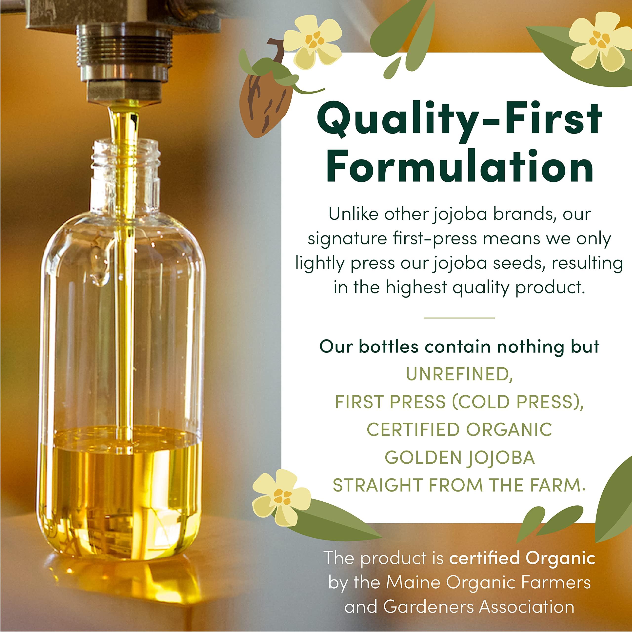 HobaCare HobaCare 100% Pure Organic Jojoba Baby Oil - Unrefined and Cold Pressed Jojoba Oil - Body & Scalp Massaging Oil for Skin, Hair, and Nails - Helps to Fight Cradle Cap and Dry Skin (4.22 fl oz)