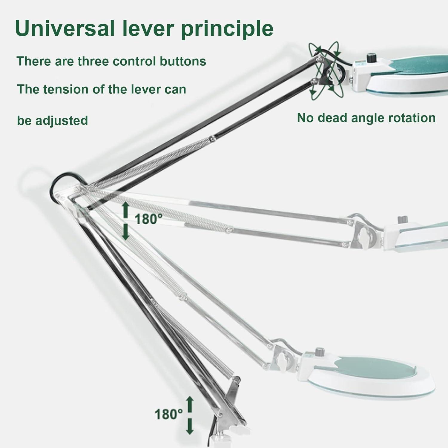 YUNYHAO 10X/15X/20X Magnifying Glass with Lamp and Stand, 3 Color Modes Infinitely Dimmable, Adjustable Swing Arm LED Lighting Magnifying Glass Desk Lamp (Color : 20X)
