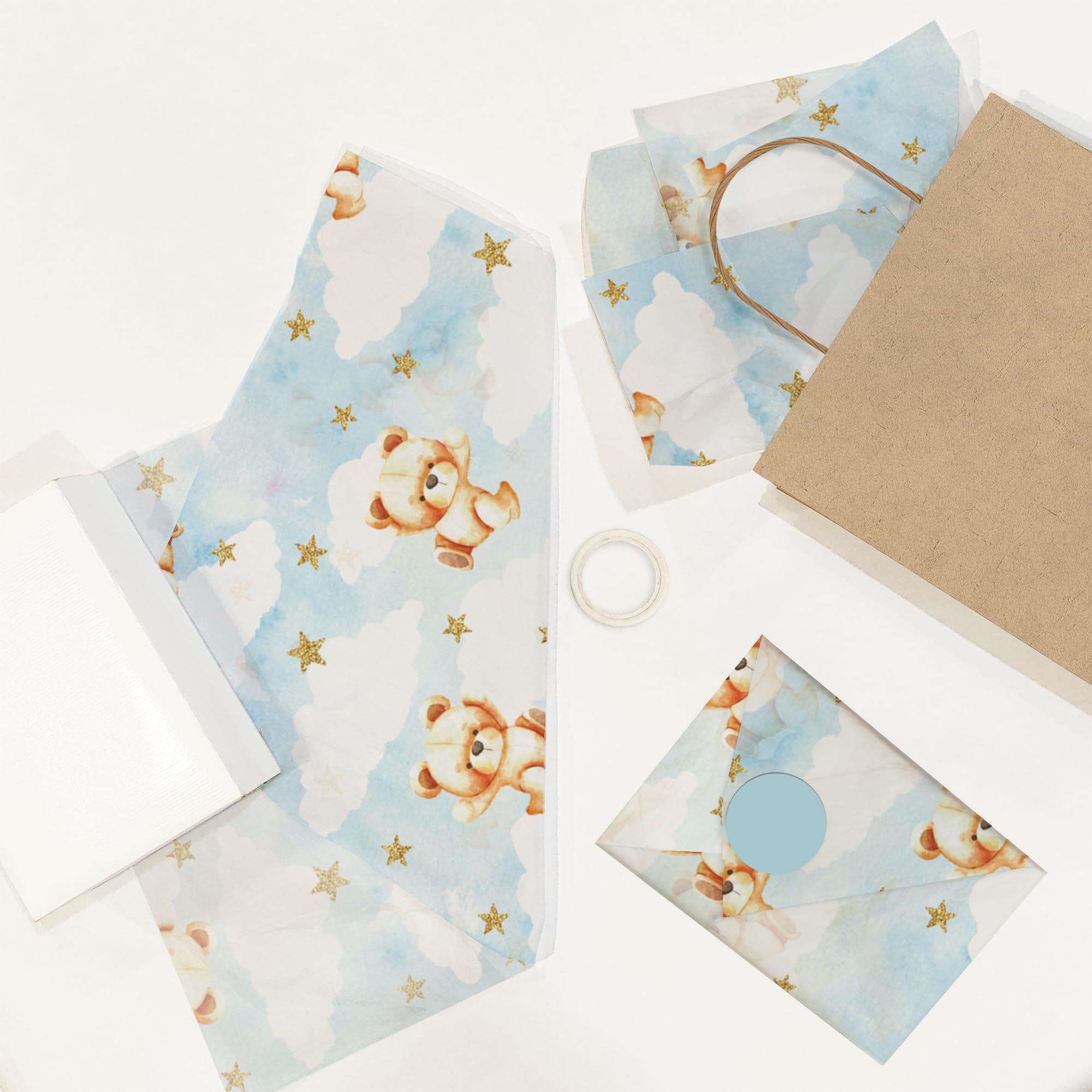 Pro Supply Global Teddy Bears Printed Tissue Paper for Gift Bags or Boxes and Wrapping - Baby Shower Bulk Decorative Art Tissue Paper for Packaging and Gifting | 24 Sheets 20\" x 30\"