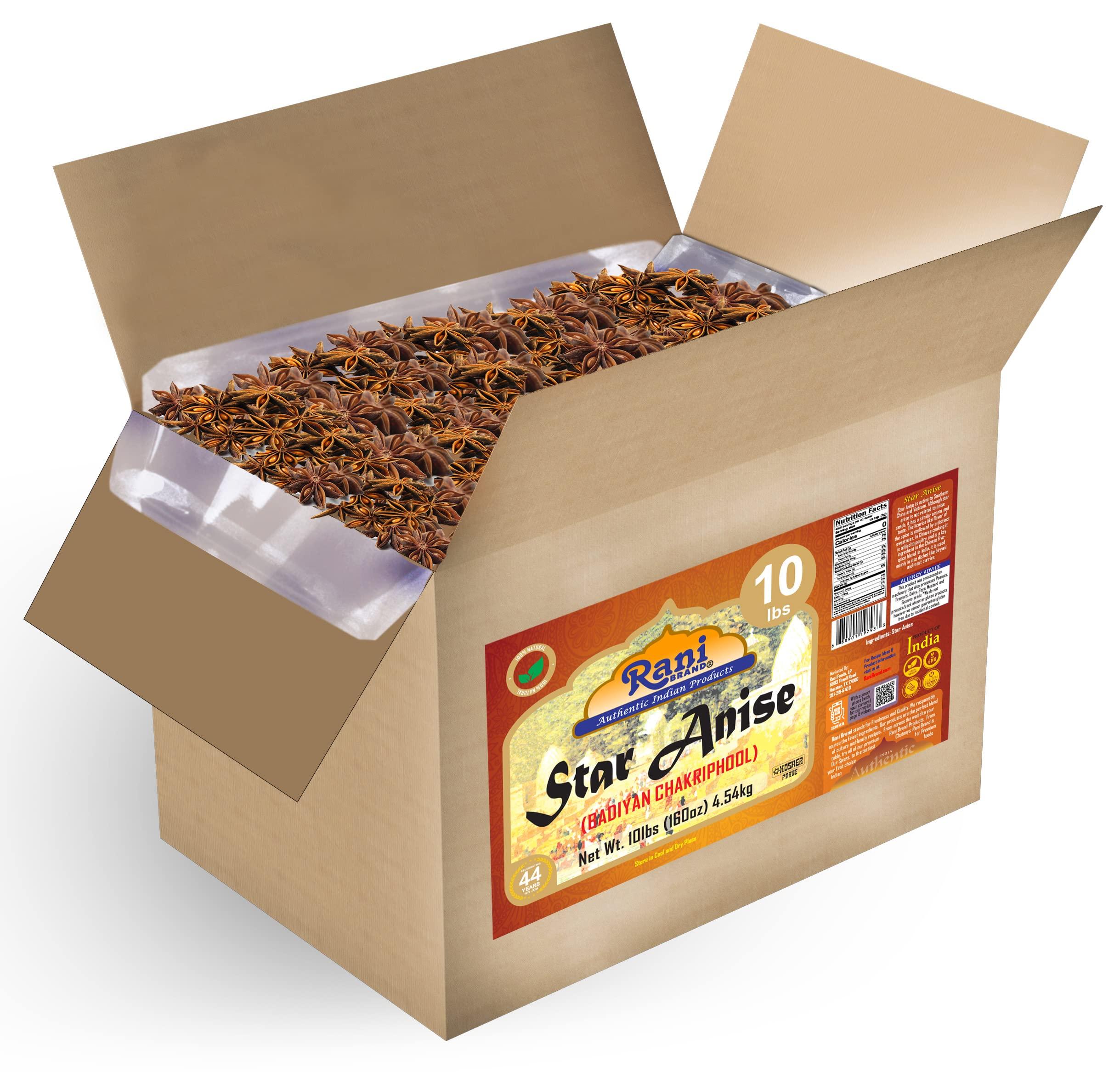Rani Brand Authentic Indian Products Rani Star Anise Seeds, Whole Pods (Badian Khatai) Spice 160oz (10lbs) 4.54kg Bulk Box ~ All Natural | Gluten Friendly | NON-GMO | Vegan | Indian Origin