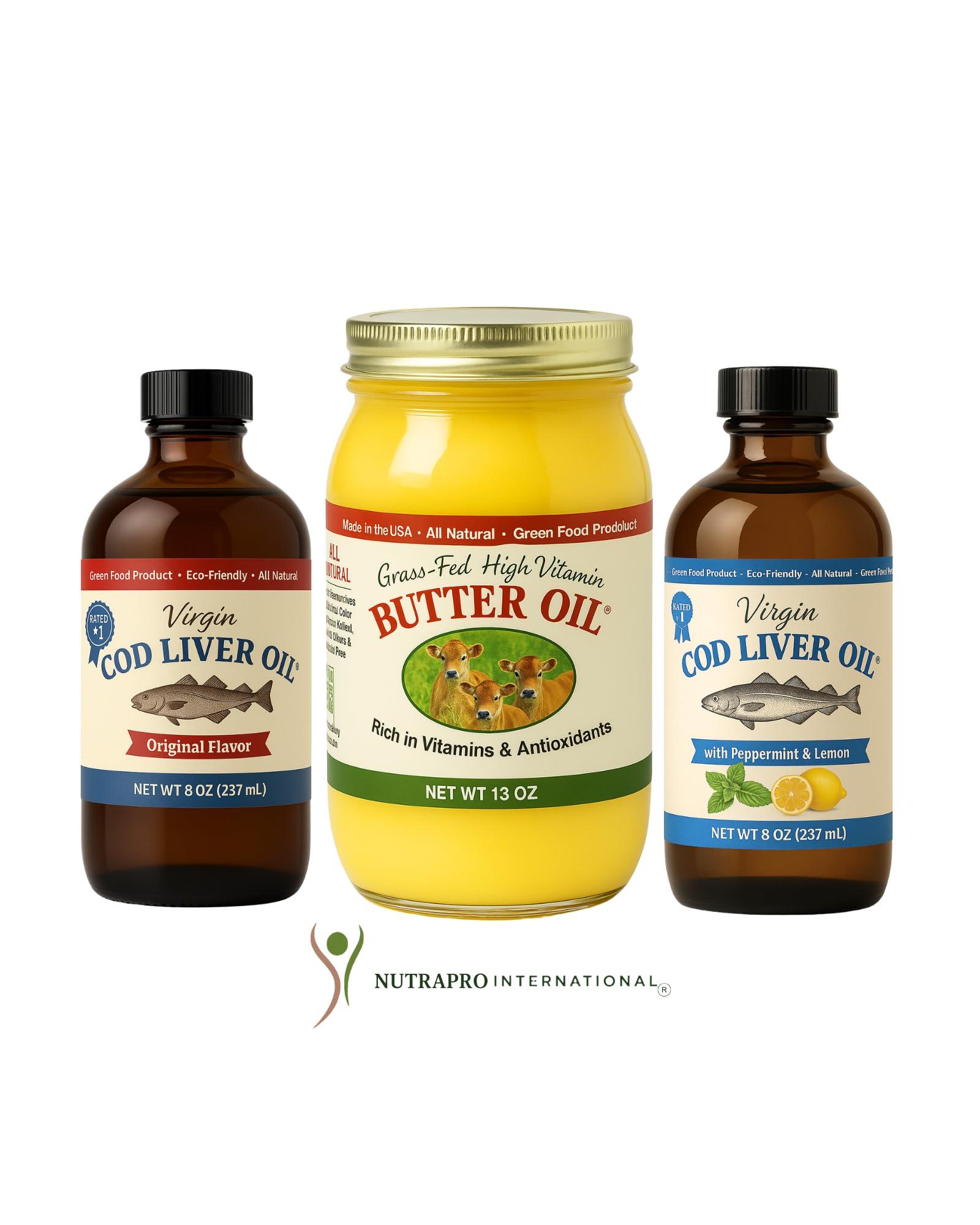 NutraPro International Virgin Cod Liver Oil - 8 Fl oz Natural, Wild Caught & Fresh Tasting,.High in Vitamin D, Omega 3 DHA/EPA (Peppermint Flavored)