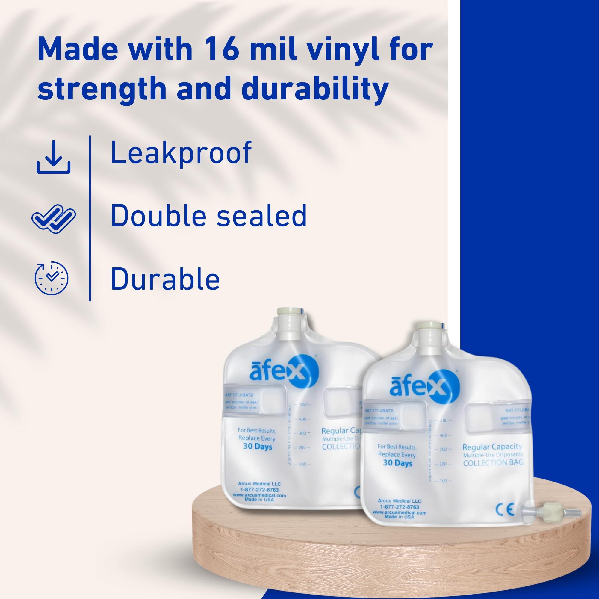 Afex Afex Urinary Collection Bags (A400B) for Incontinence Management - Attaches Directly to Receptacle - Non-Vented, Durable 16mil Vinyl - Urinary Drainage Bag - 500 ml - 2 Pack