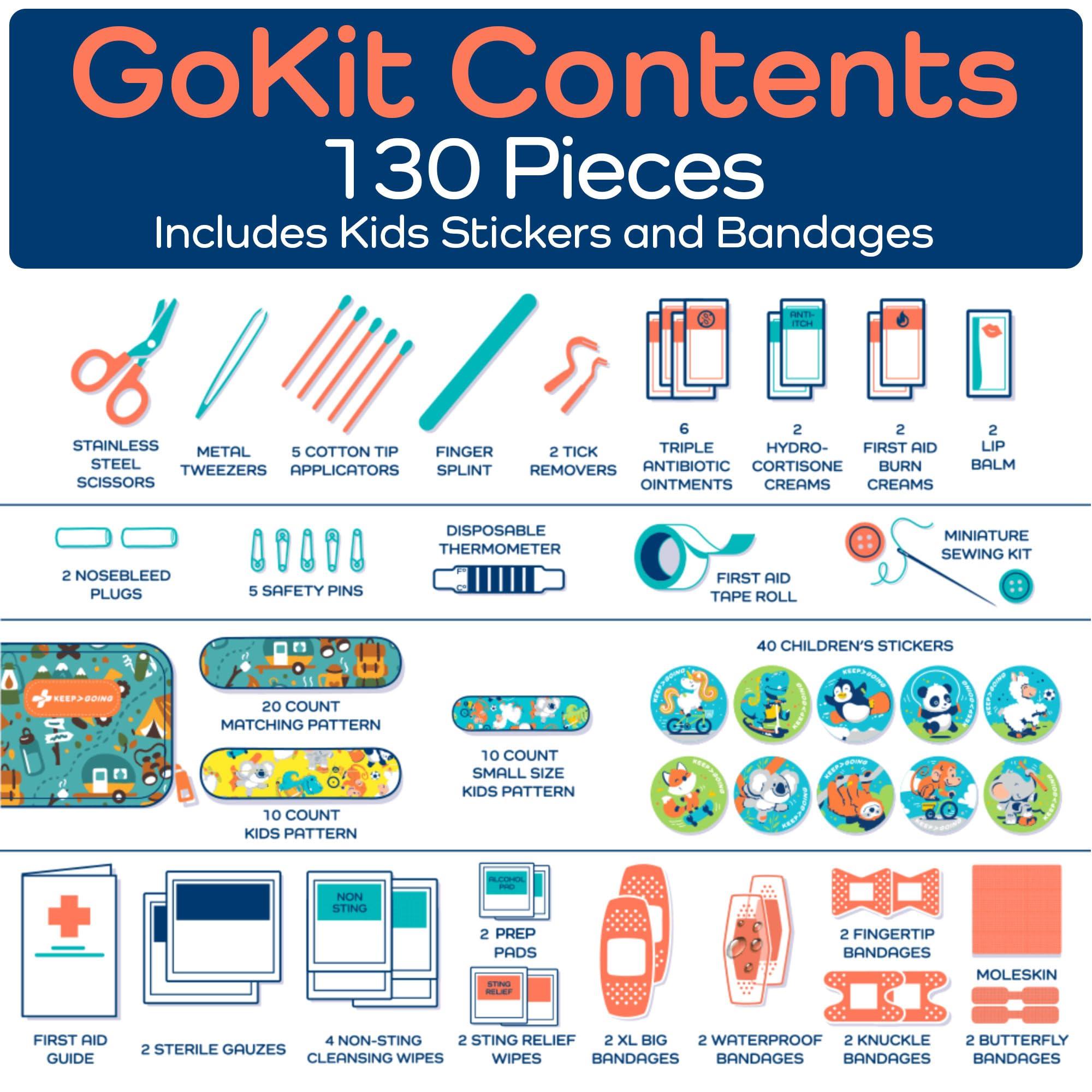 KEEP>GOING KeepGoing Travel First Aid Kit for Kids 130 Pc. Small First Aid Kit for Car, Home, Purse, Diaper Bag & Backpack with Latex-Free Bandages - Mini First Aid Kit Travel Size TSA-Approved