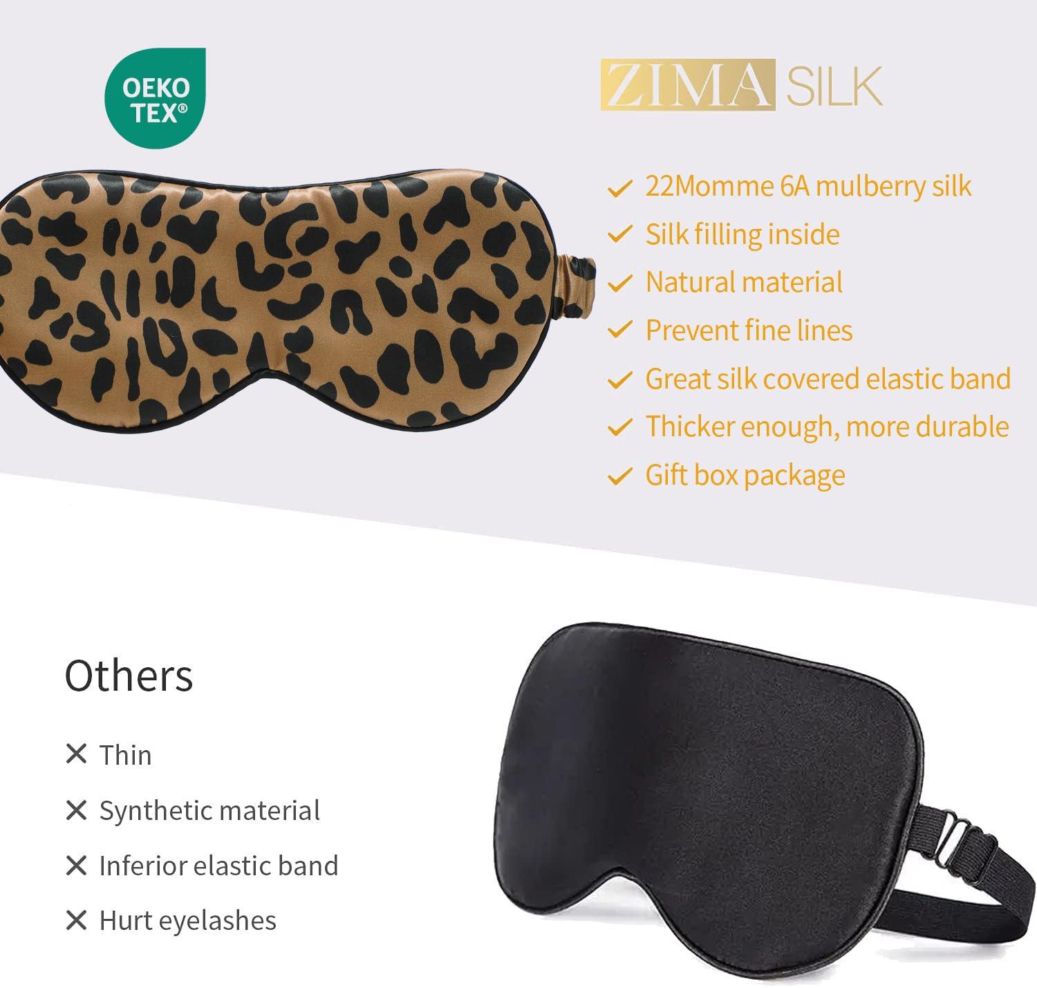 ZIMASILK ZIMASILK Adjustable 100% 22 Momme Mulberry Silk Sleep Mask for Sleeping, Filled with Premium Mulberry Silk, Softest & Breathable Silk Eye Sleeping Mask (Leopard-Black Golden)