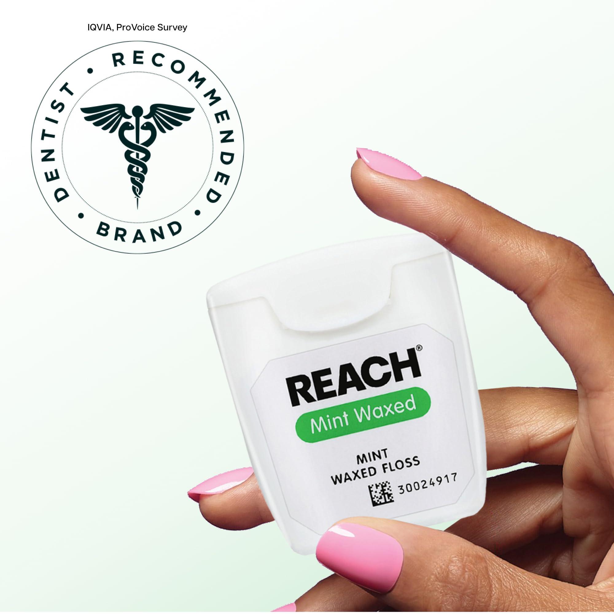 Reach REACH Waxed Dental Floss, Mint, Plaque Remover for Teeth, Shred Resistant, Floss Slides Smoothly, Easy to Use, Waxed, Deep Cleaning Teeth, Oral Care, PFAS Free, for Adults & Kids, 1 Pack, 55 yd