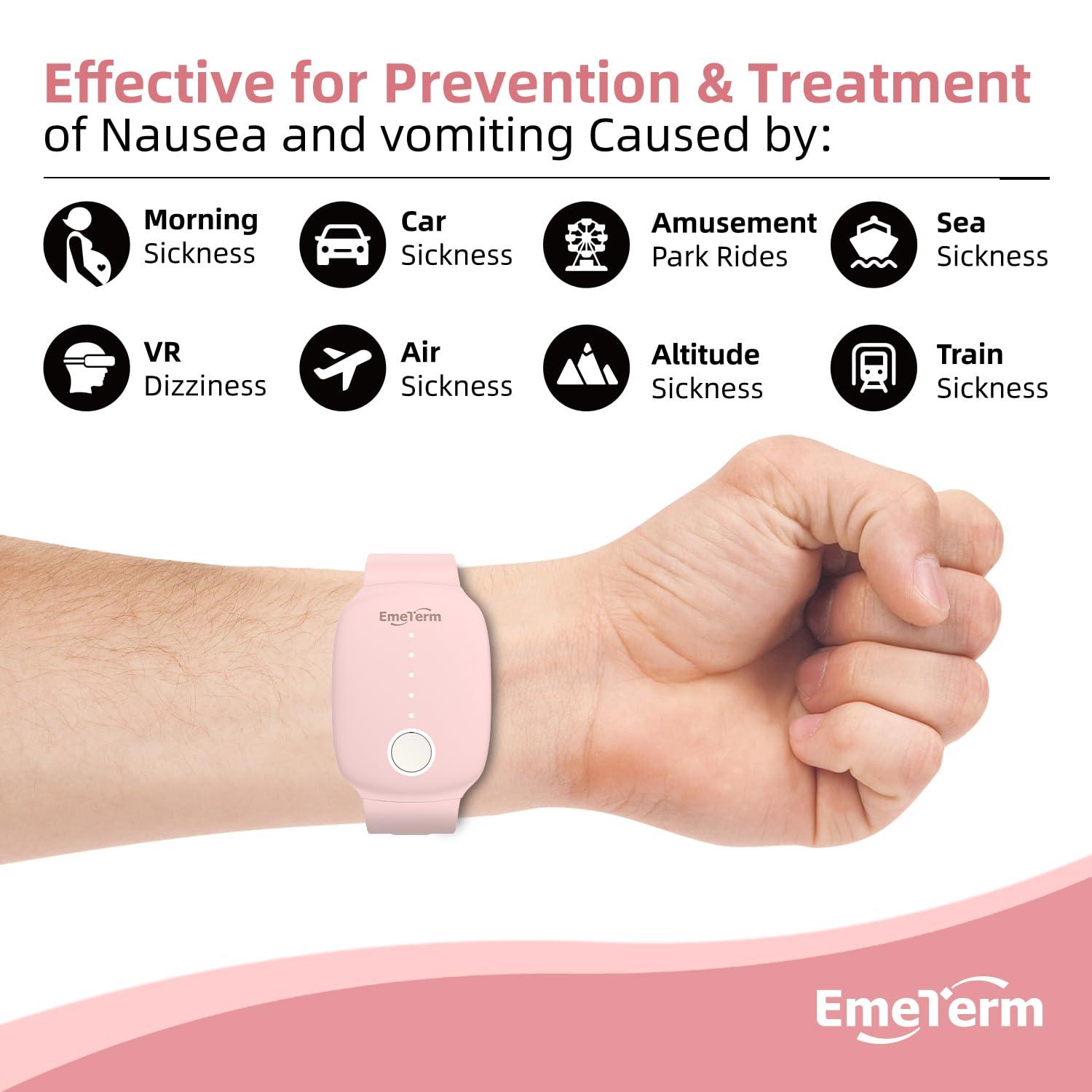 EmeTerm EmeTerm Fashion Pink Anti-Nausea Wristband Relieve Morning Motion Travel Sickness Rechargeable Drug Free Bands Without Side Effects - Extra 2pack Conductive Gel