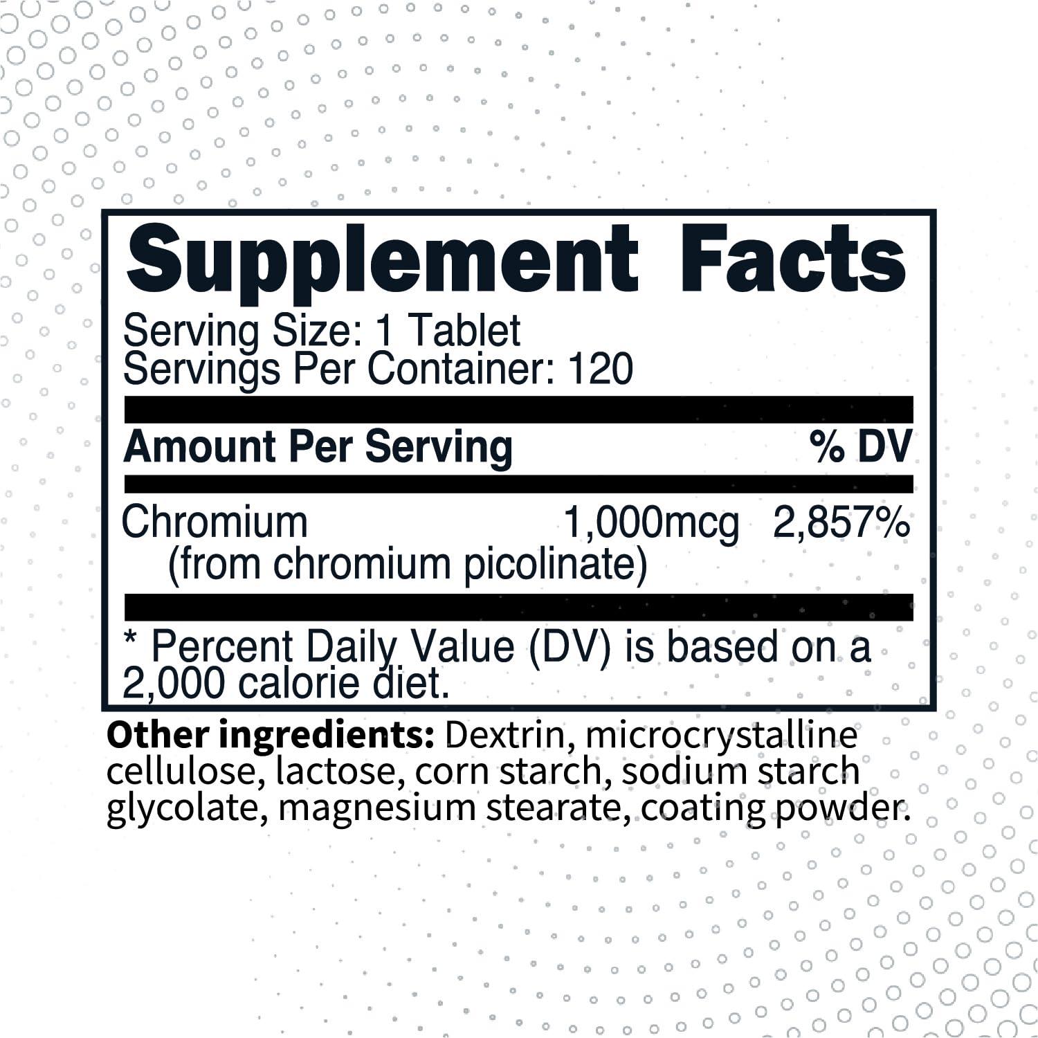 Type Zero Type Zero Clean Chromium Picolinate Tablets (120 Servings, 1,000 MCG Per Serving) - Non-GMO, Gluten Free