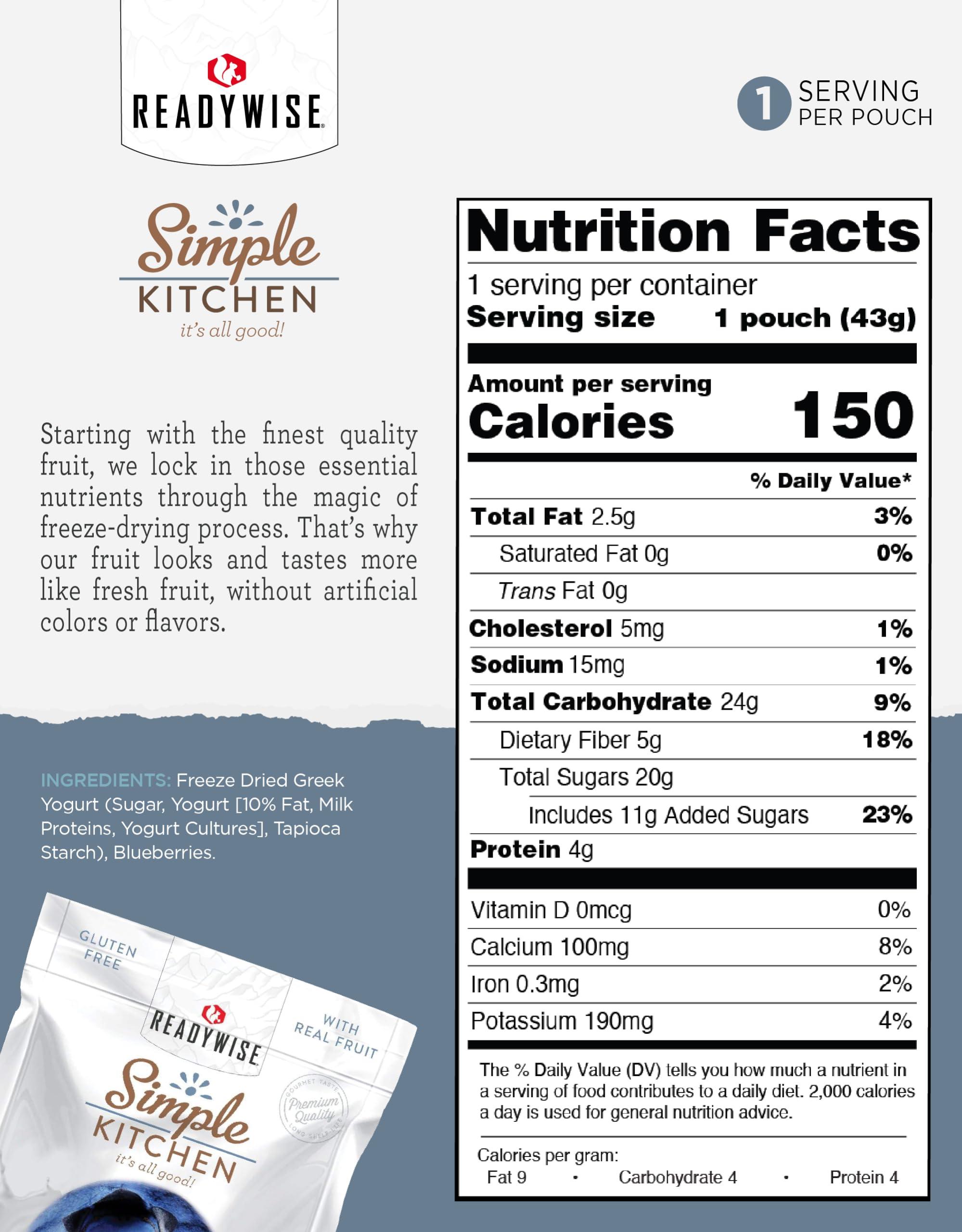 ReadyWise READYWISE - Simple Kitchen, Freeze-Dried Blueberries & Yogurt, Pack of 6, Vegetarian, Gluten Free, Snacks, Blueberries, Yogurt, Dried Fruit, Pre Workout, Healthy Snacks, Camping, Survival Food