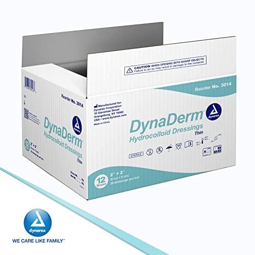 Dynarex Dynarex DynaDerm Hydrocolloid Dressings, Sterile Moist Bandages, 2" x 2," Thin & Latex-Free, Peel-Down Patches, 1 Case - 12 Boxes of 20 DynaDerm Hydrocolloid Dressings