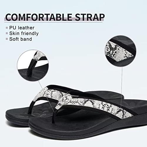 MEGNYA MEGNYA Orthotic Flip Flops for Women, Best Plantar Fasciitis Supportive Sandals for Flat Feet, Comfortable Women Walking Thong Flip Flop Sandals Black White Size 7