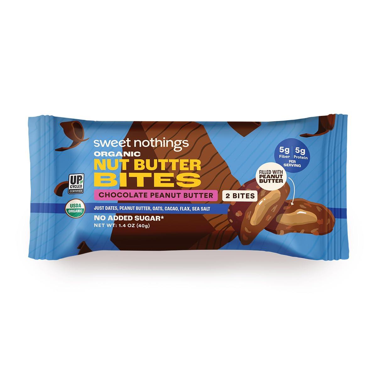 Sweet Nothings Sweet Nothings, Chocolate, USDA Organic Nut Butter Bites Protein Bar, Nut & Date Snack, Filled with Peanut Butter, 12-2 Bite Value Packs - No Added Sugar, Plant Based, Vegan, Only 7 Ingredients