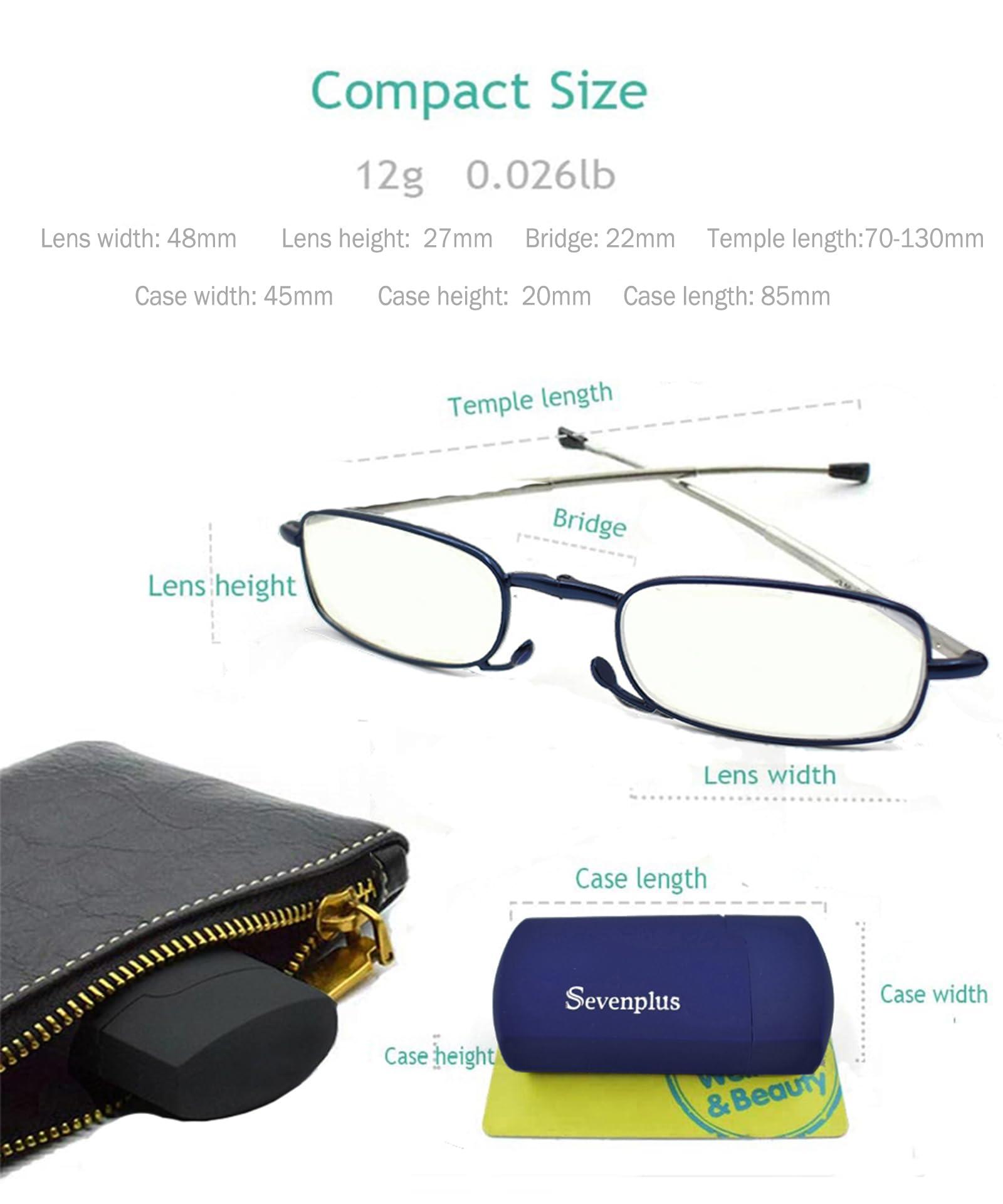 sevenplus sevenplus 3 Pack Reading Glasses Blue Light Blocking, Anti UV Glare, Foldable Computer Spring Hinge Readers for Women Man 1.75X