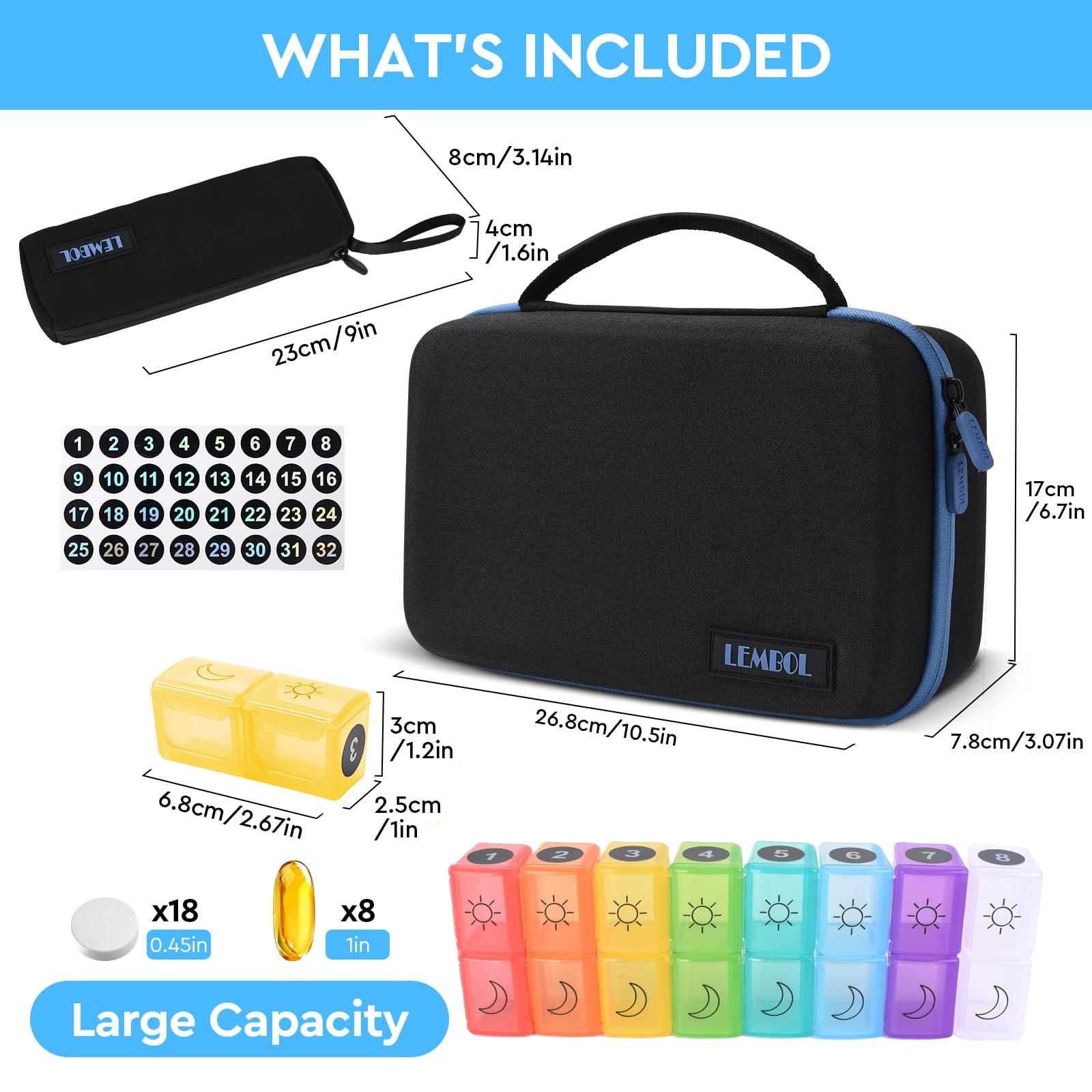 LEMBOL Monthly Pill Organizer 2 Times a Day, 30 Day Pill Organizer Box AM PM with Weekly Pill Bag,32 Daily Large Compartments,1 Month Pill Holder to Hold Vitamins, Medication and Supplements