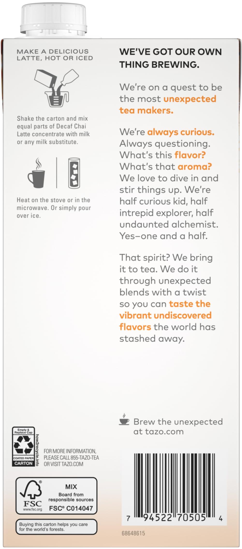 By The Cup TAZO Decaffeinated Chai Latte Black Tea Concentrate (Pack of 2), 32 oz with Coasters