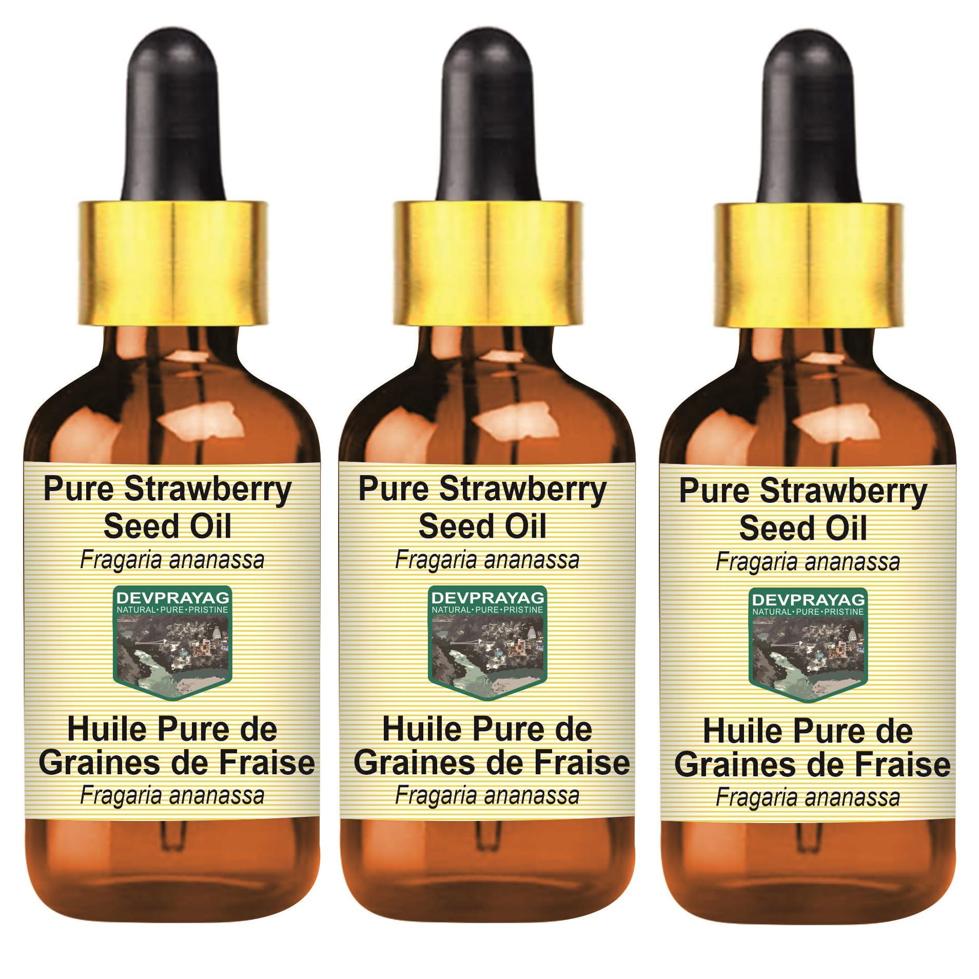 DEVPRAYAG DEVPRAYAG Pure Strawberry Seed Oil (Fragaria ananassa) with Glass Dropper (Pack of Three) 100mlx3 (10 oz)