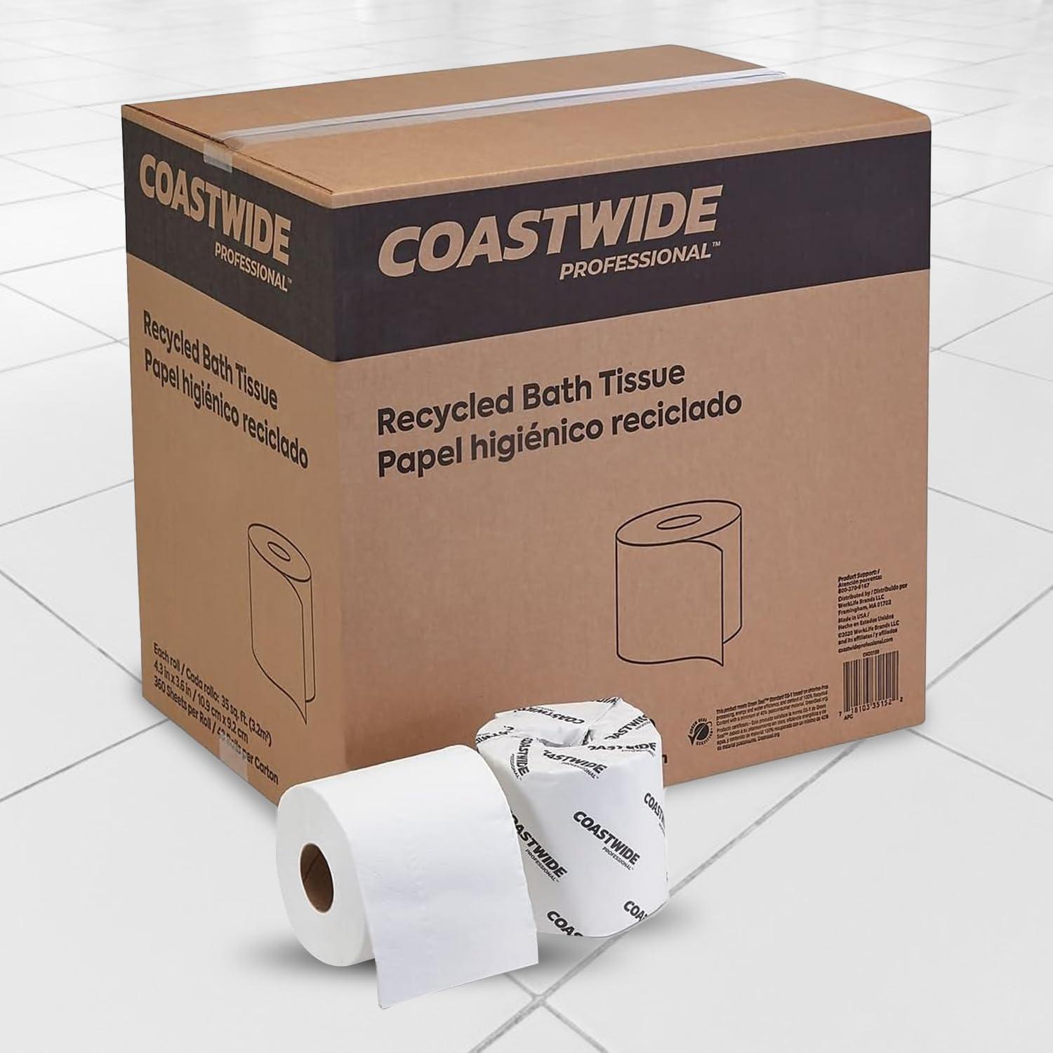 COASTWIDE Coastwide Recycled Toilet Paper Rolls, 2-Ply, 350 Sheets Per Roll (48 Individually Wrapped Toilet Paper Rolls Per Carton)