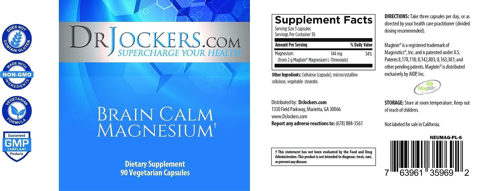 DrJockers.com Brain Calm Magnesium by Dr. Jockers  90 Capsules, Supports Cognitive Function & Well-Being, Gluten-Free Supplement