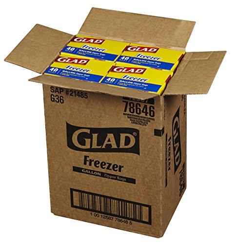 Glad Glad Zipper Freezer Storage Plastic Bags, Gallon, set of 4 x 40 bags -Package May Vary