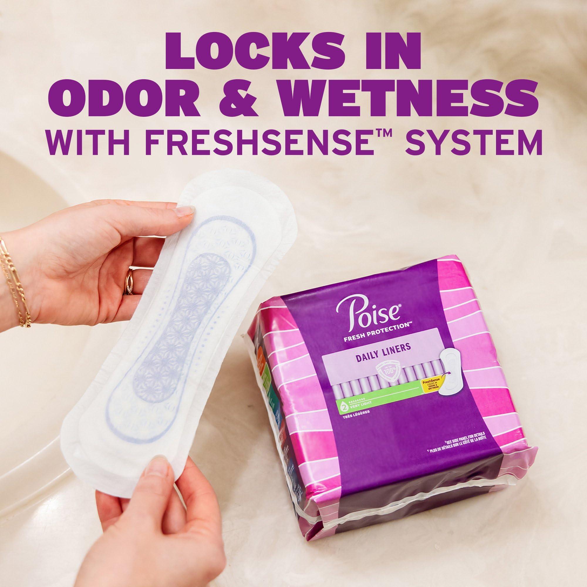 Poise Poise Daily Liners, Incontinence Panty Liners, 2 Drop Very Light Absorbency, Long Length, 176 Count of Pantiliners (4 Packs of 44), Packaging May Vary