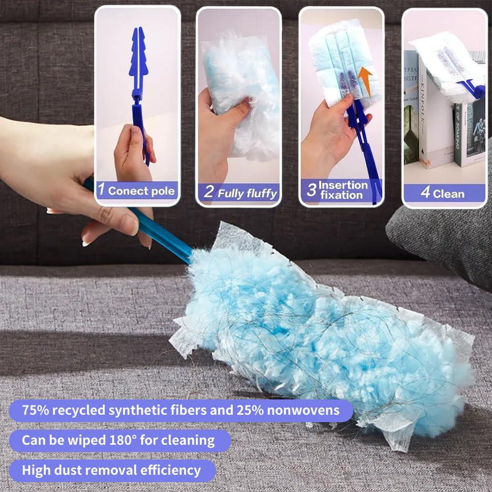 Setoolly 50 Packs Duster Refill for Swiffer Duster, Multi Surface Feather Dusters Kit with 2 Handle, Heavy Duty Duster Refills, Multi Surface 360 Duster Refills