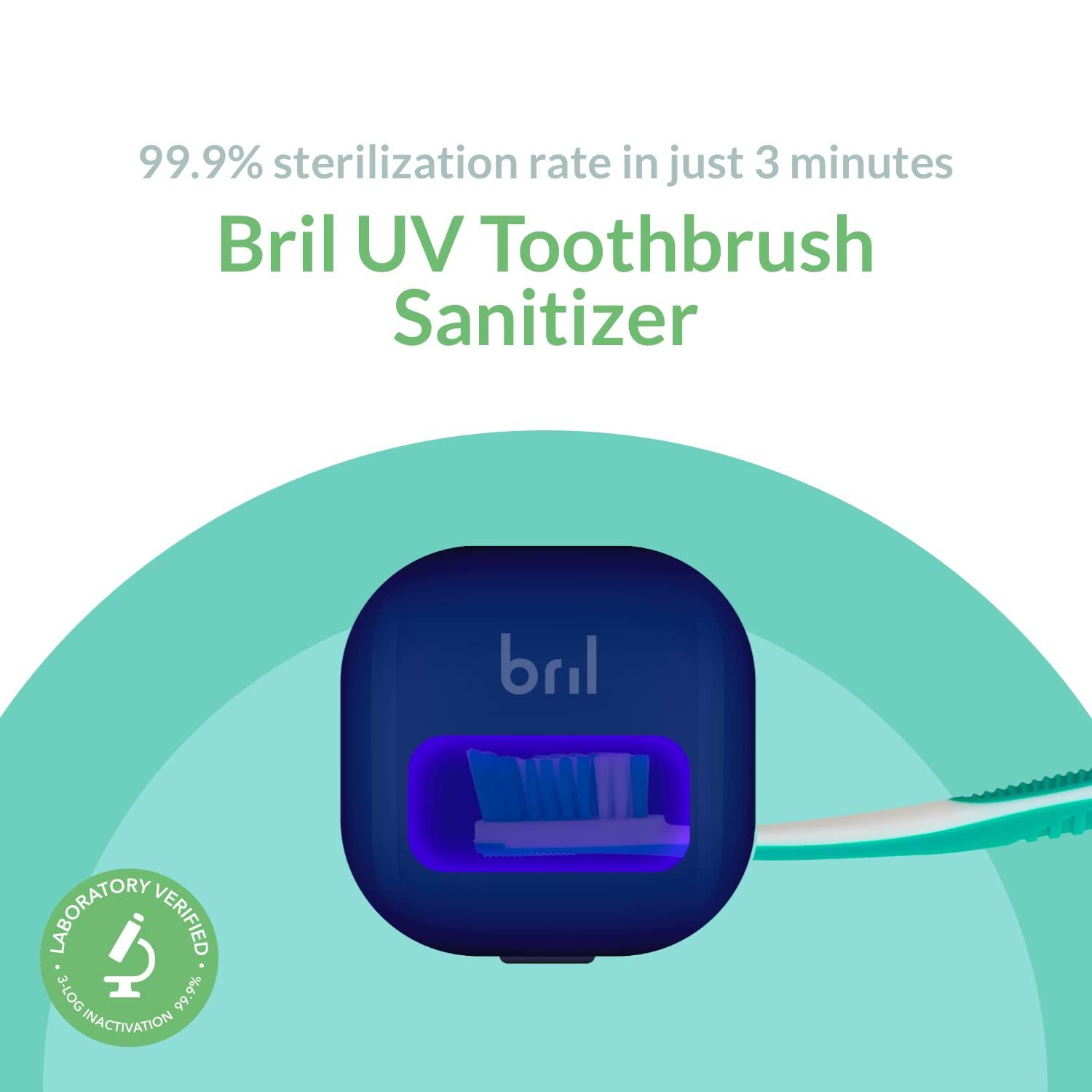 Bril Bril UV-C Toothbrush Cleaner, Portable Brush Cover, Holder, and Travel Case for Any Size Toothbrush, Navy, White, Black (8 Pack)