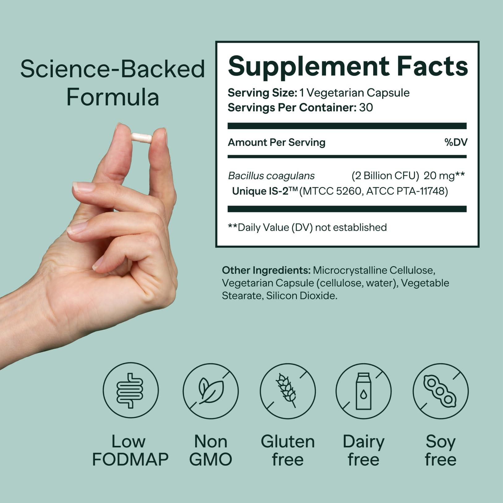 MIOME MIOME IB-ONE Probiotic - IBS Relief - Clinically Studied Bacillus Coagulans Unique is-2 Bowel Movement Supplement - Low FODMAP, Gluten Free & 3rd Party Verified - 30 Capsules
