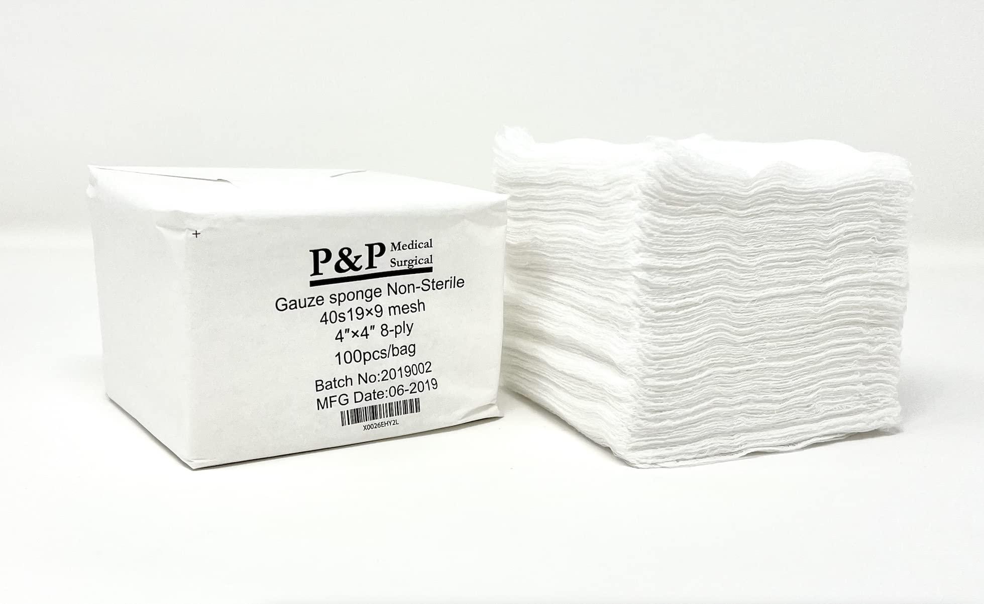 P&P Medical Surgical Gauze Surgical Sponges Cotton Non STERILE Woven 8-ply High Grade Quality 4"x4" Class I(a) All Purpose Pads Box of 1 000