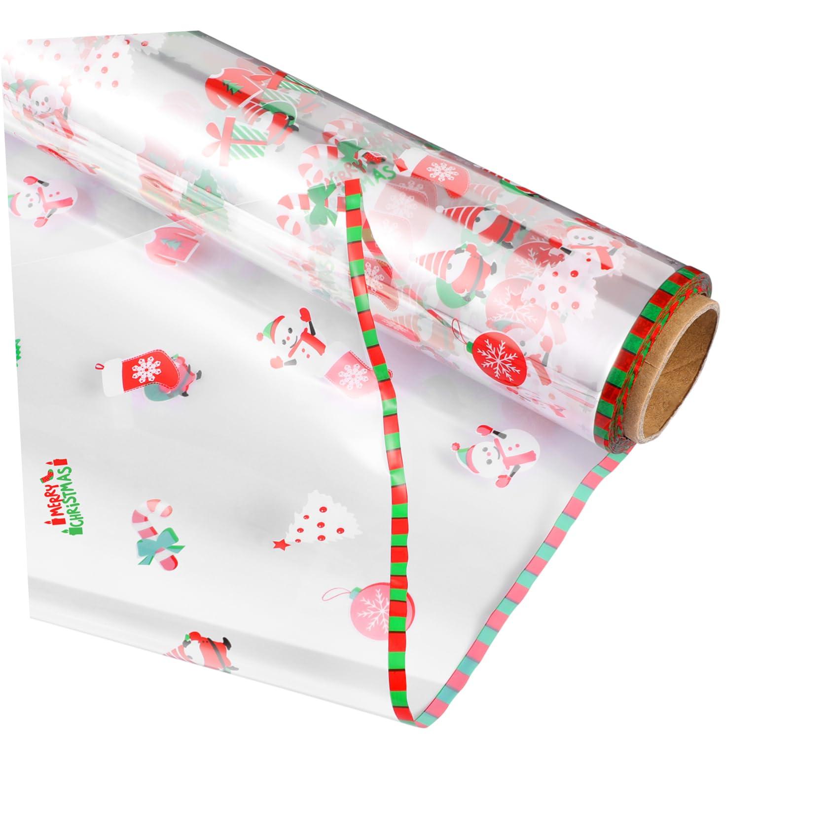 PRETYZOOM PRETYZOOM 100FT Christmas Cellophane Wrap Roll 2.5 Mil Cellophane Wrapping Paper to Christmas Flower Baskets Arts Crafts Christmas Party Flower Gift Baskets Food Arts Crafts