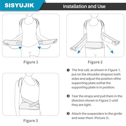 SISYUJIK SISYUJIK Posture Corrector Back Support for Hunched Back, Kyphosis and Vertebral Compression Fracture Men and Women (Large)