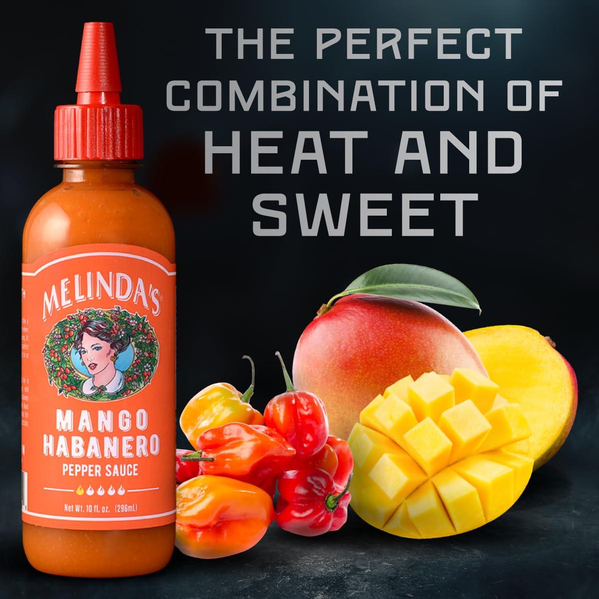 Melinda's Melindas Mango Habanero Hot Sauce - Sweet & Mild Mango Habanero Sauce Made with Real Mango, Fresh Peppers, Vinegar, Carrot & Lime - 10oz Squeeze, 1 Pack