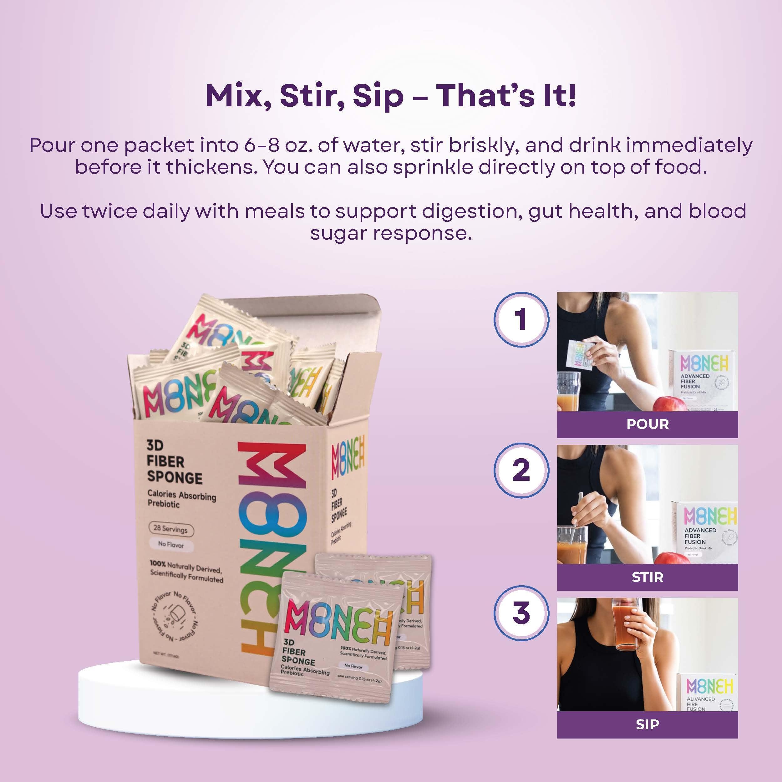 Monch Monch Monch Monch 3D Fiber Sponge Forest Berry with Natural BlackBerry Flavoring - 28 or 60 Servings (Two Week Supply, Original)