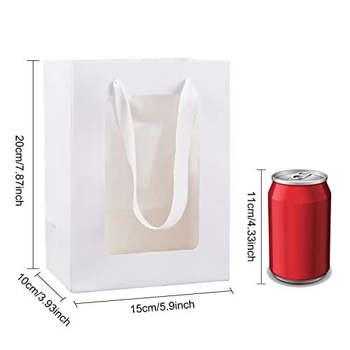 BENECREAT BENECREAT 10 Packs White Kraft Paper Bag with Clear Window 8x6x4 Gift Bags with Handle for Wedding Favor, Proposal Candy Gift Packing