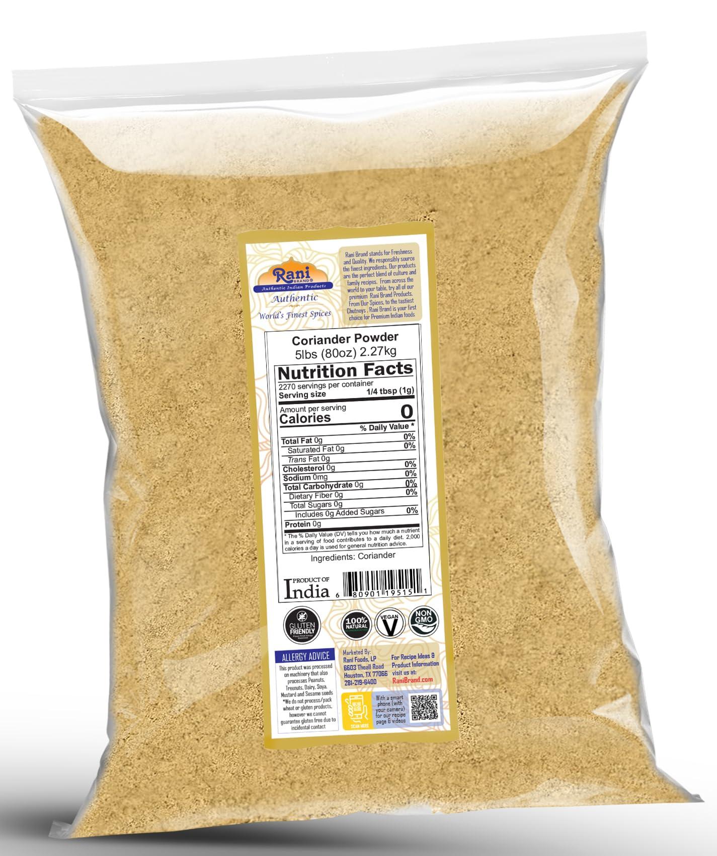 Rani Brand Authentic Indian Products Rani Coriander Ground Powder (Indian Dhania) Spice 80oz (5lbs) 2.27kg Bulk ~ All Natural | Salt-Free | Vegan | No Colors | Gluten Friendly | NON-GMO | Kosher | Indian Origin