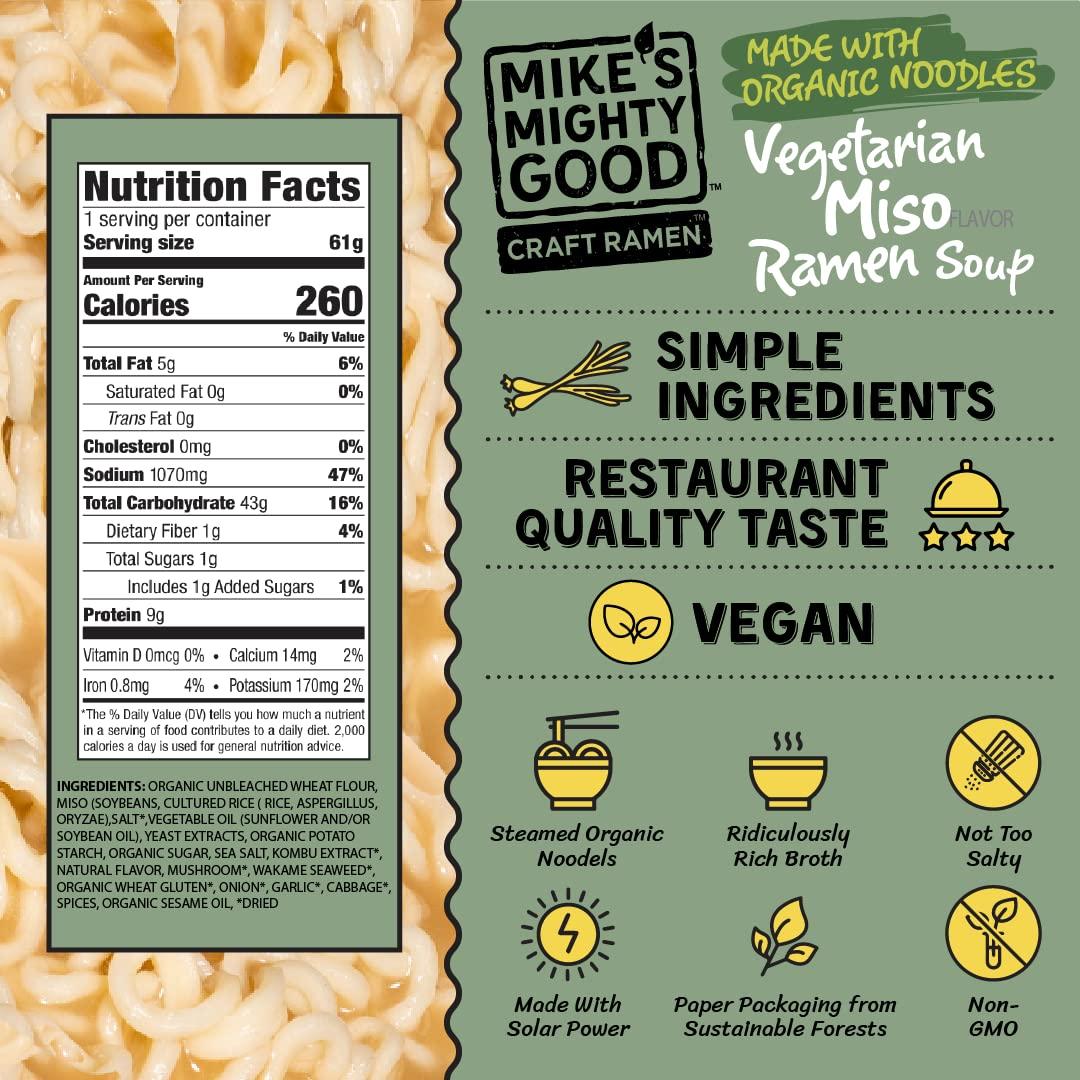 Mike's Mighty Good Mike's Mighty Good Vegetarian Miso Soup - Instant Ramen Noodles - Organic and Non-GMO Instant Noodles - Miso Ramen - Vegan Ramen Soup - 2.1 Ounces - 7 Pillow Packs