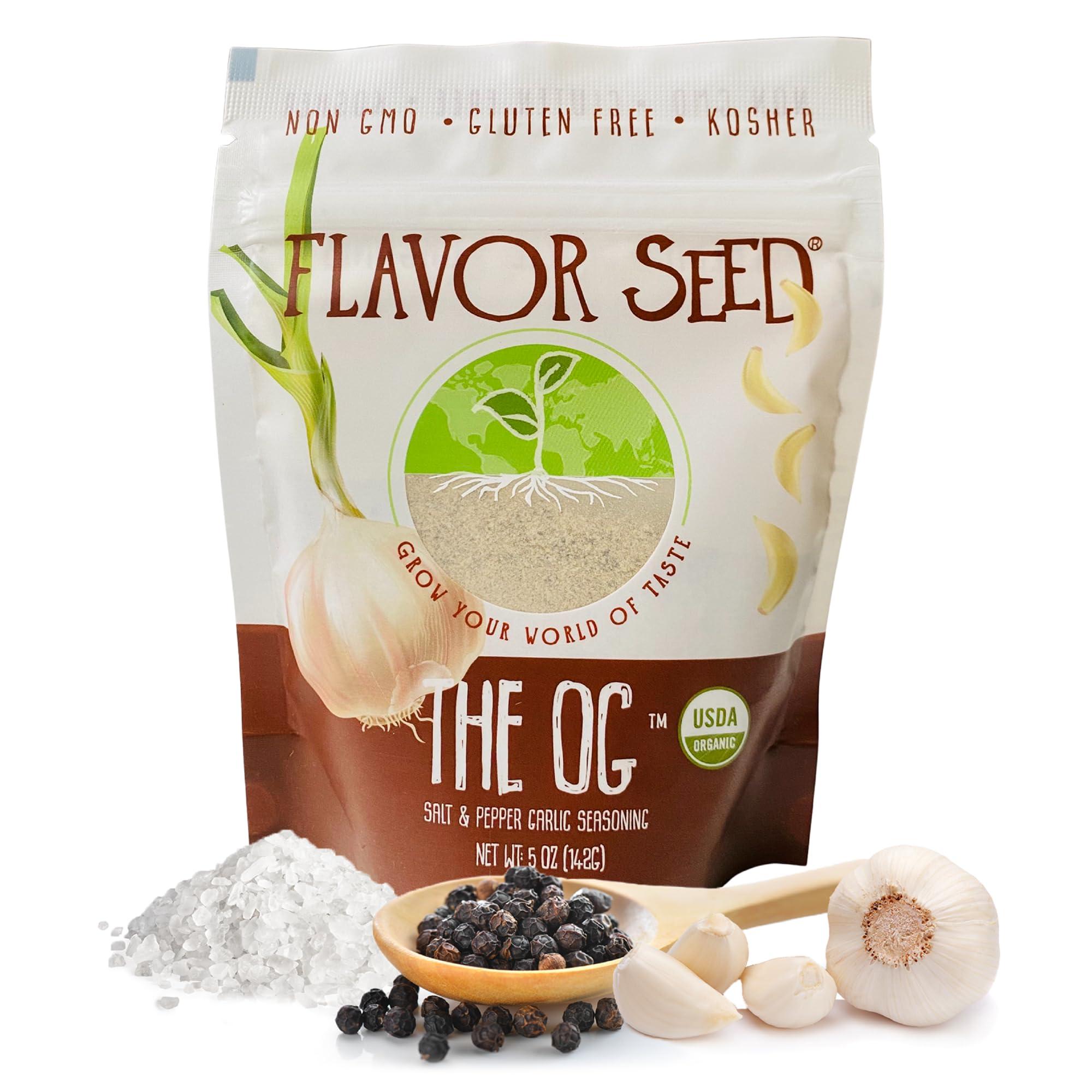 Flavor Seed Flavor Seed The OG Organic Salt Pepper Garlic Seasoning Mix. Organic Popcorn Seasoning. Seasonings and Spices for Cooking. Plant Based, Preservative Free, Non GMO, Keto, Paleo, Gluten Free, Kosher, Dairy Free, Vegan Spice Blend. Resealable 5 oz Pouch