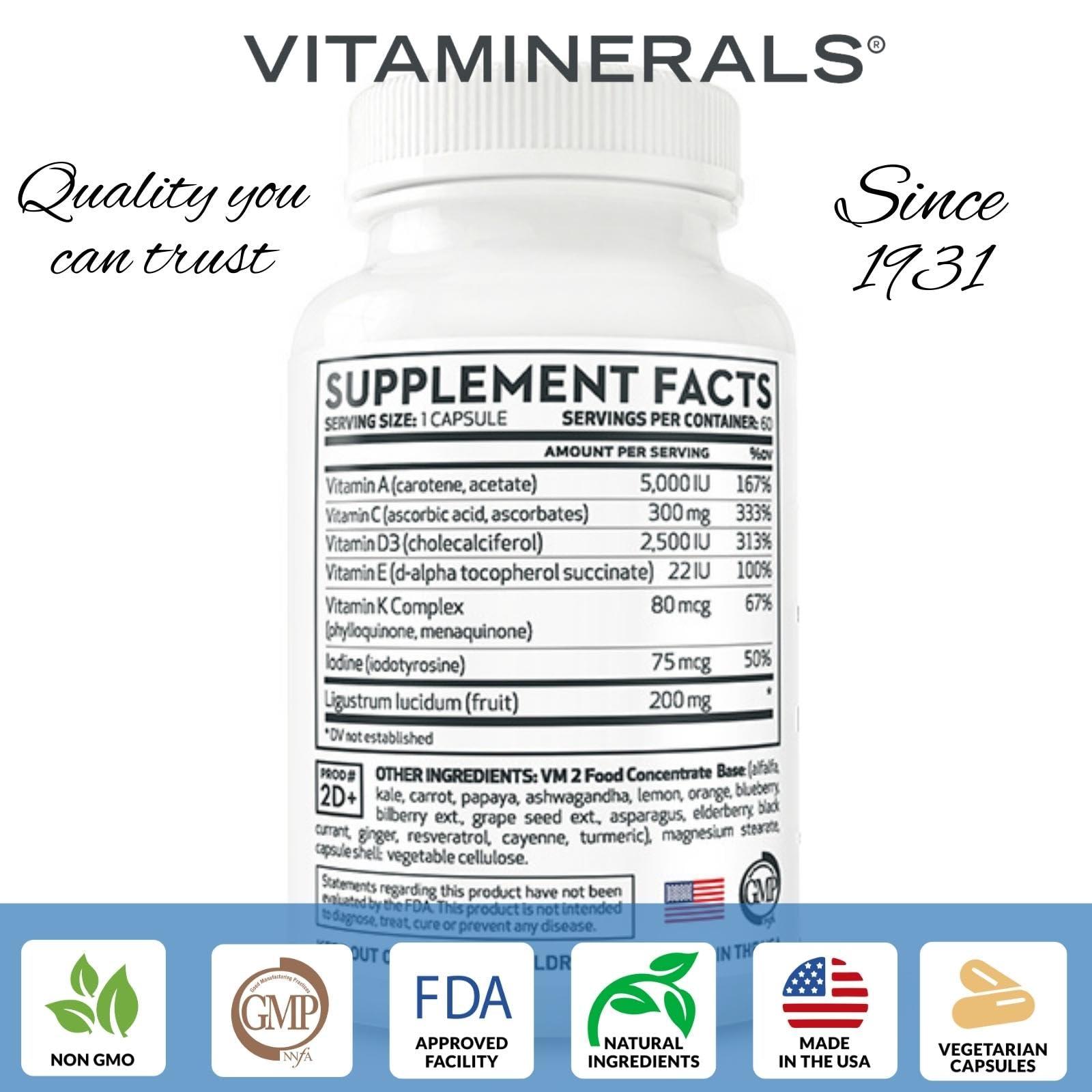 Vitaminerals Vitaminerals Vitamin D3 + K Complex | + Veggies & Fruits Blend | D 2500iu | K 80mcg | 60 Veggie Capsules